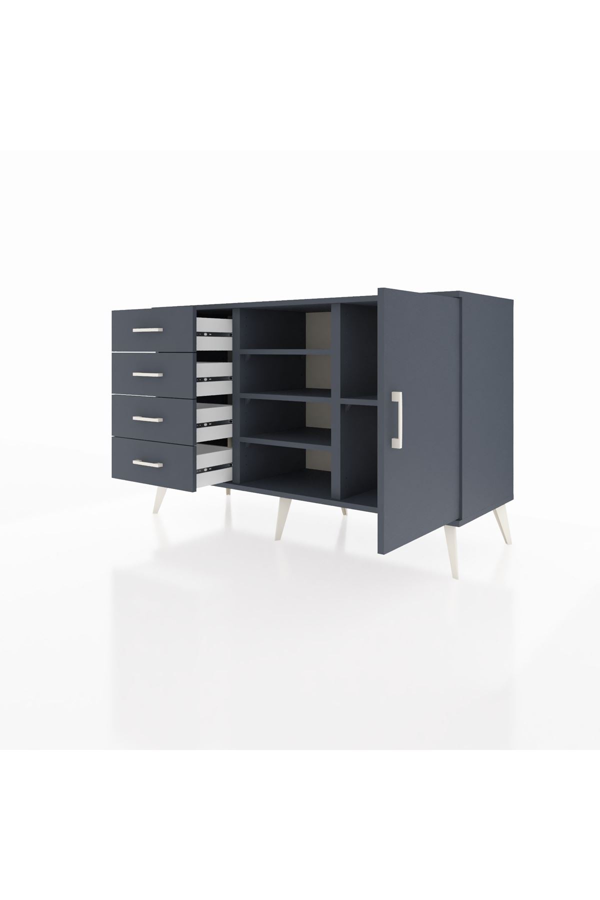 Kronos Konsol 4 Raflı 4 Çekmeceli Tek Kapaklı 132x59x83 - S606M027V17C
