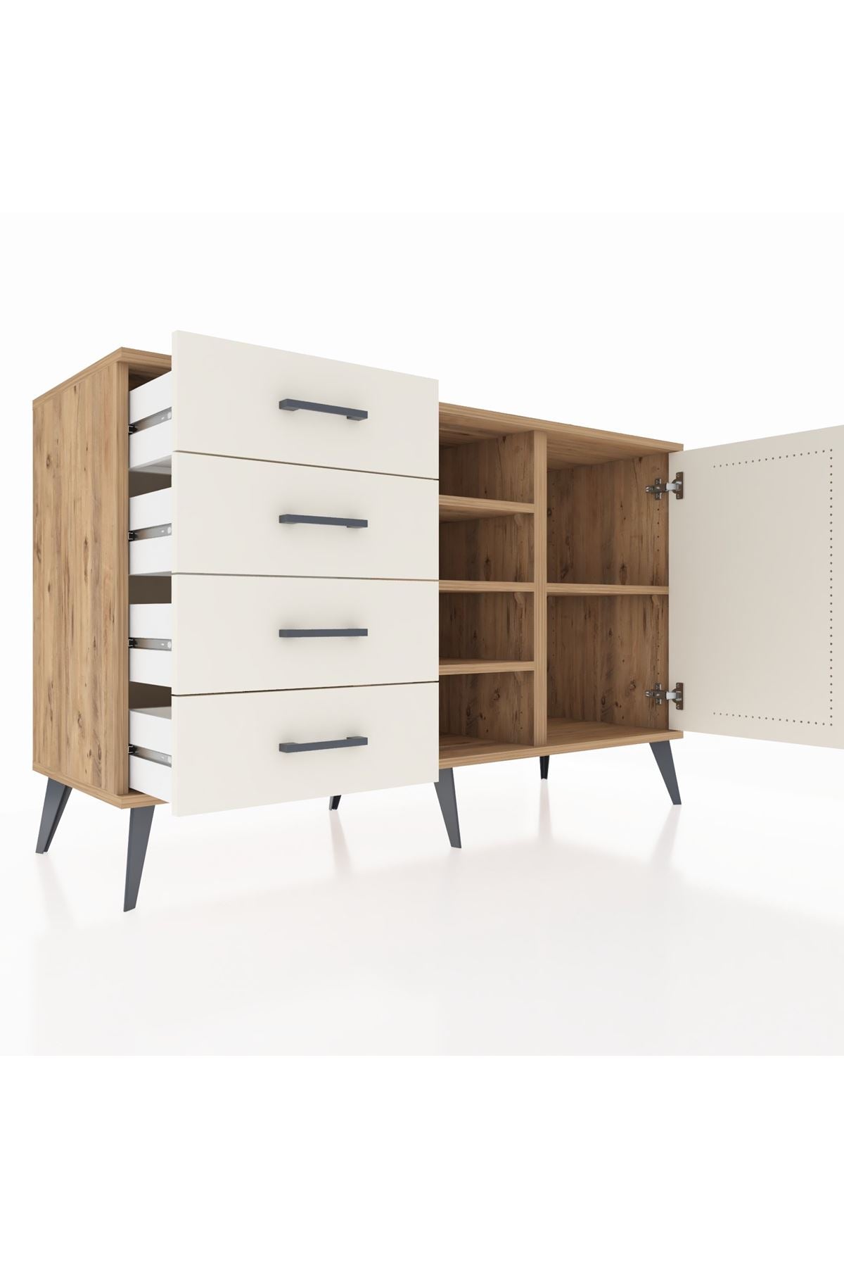 Kronos Konsol 4 Raflı 4 Çekmeceli Tek Kapaklı 132x59x83 - S606M027V22C