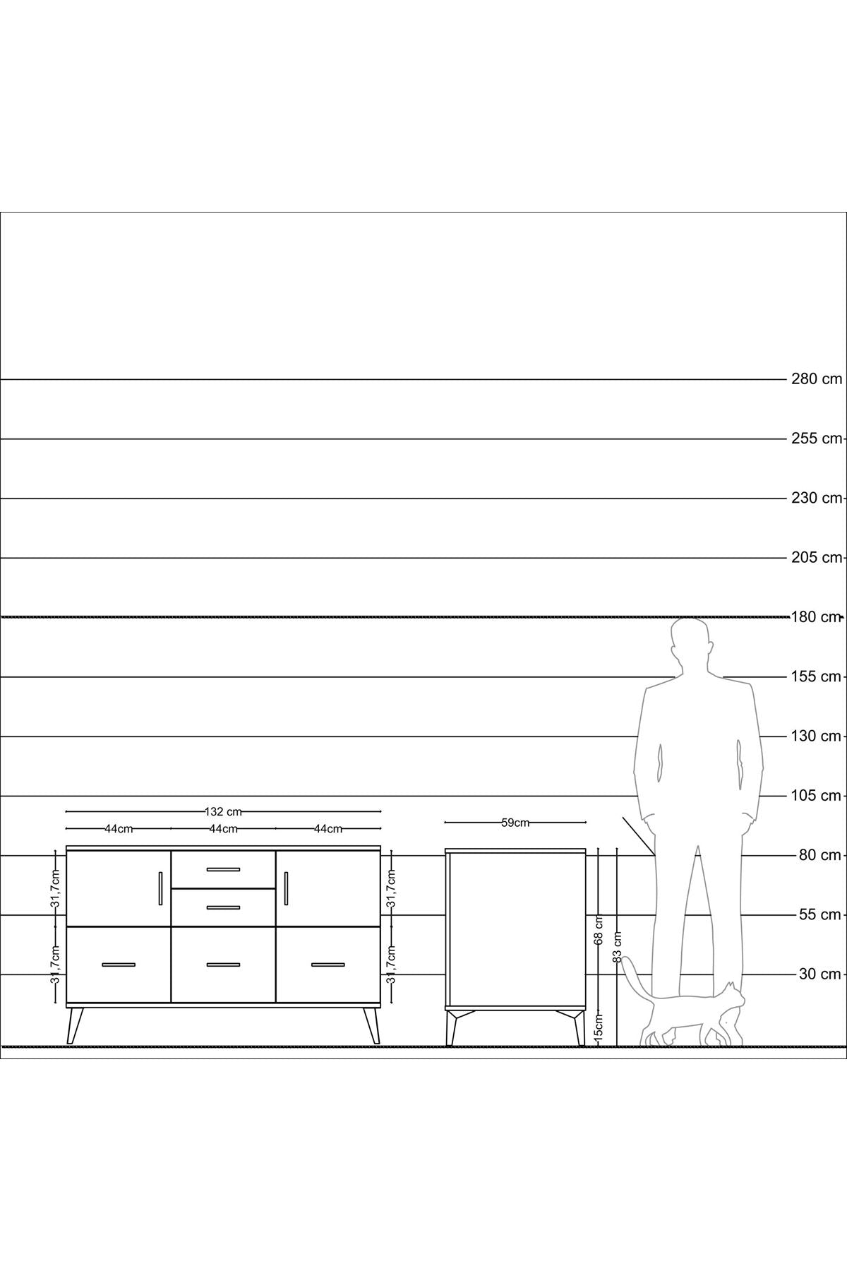Kronos Konsol 2 Raflı 5 Çekmeceli 2 Kapaklı 132x59x83 - S606M042V16C