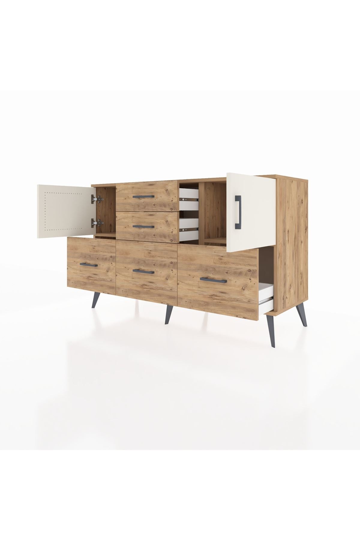 Kronos Konsol 2 Raflı 5 Çekmeceli 2 Kapaklı 132x59x83 - S606M042V24C