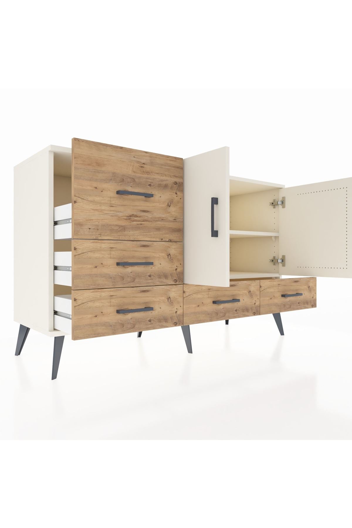 Kronos Konsol 4 Raflı 5 Çekmeceli 2 Kapaklı 132x59x83 - S606M047V06C