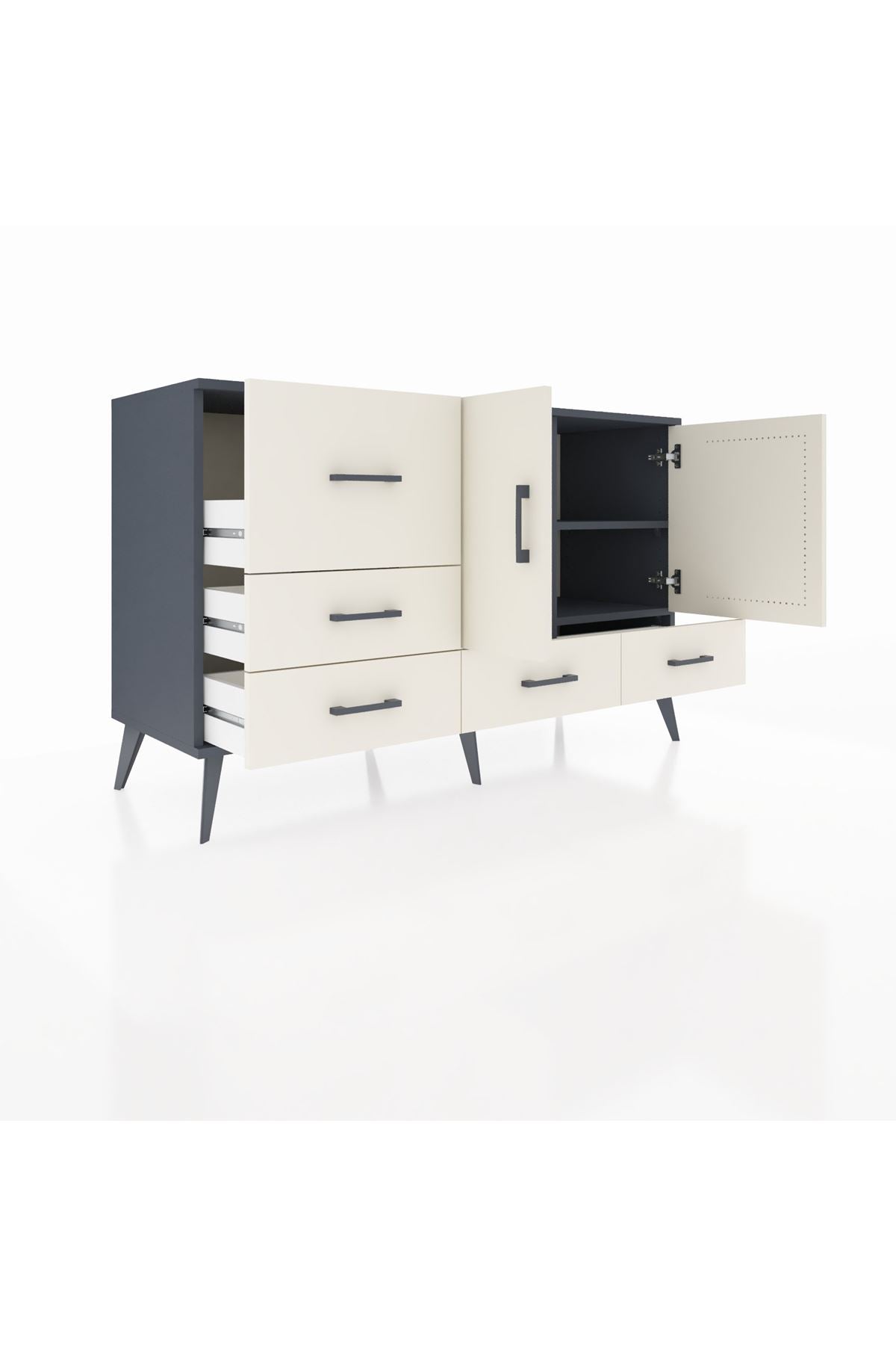 Kronos Konsol 4 Raflı 5 Çekmeceli 2 Kapaklı 132x59x83 - S606M047V13C