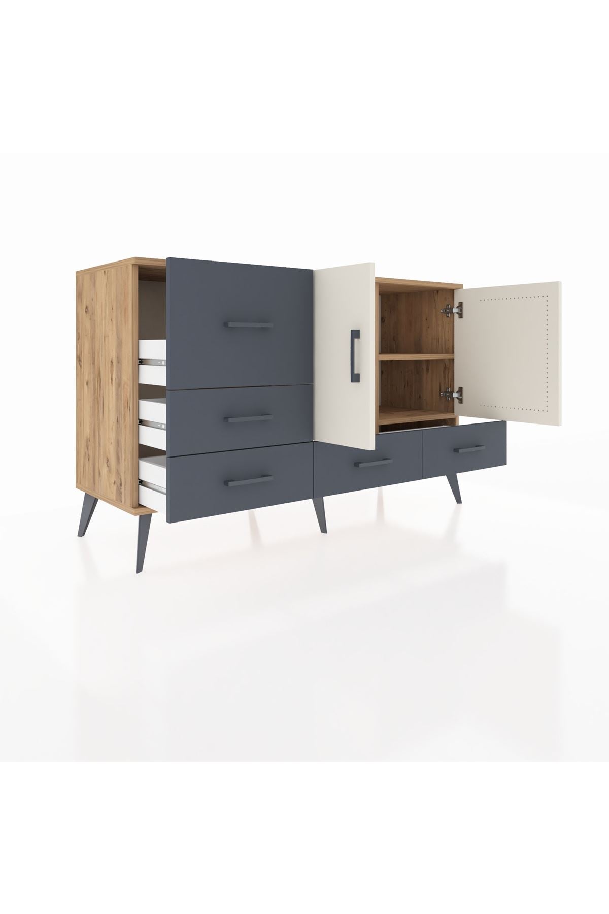 Kronos Konsol 4 Raflı 5 Çekmeceli 2 Kapaklı 132x59x83 - S606M047V23C