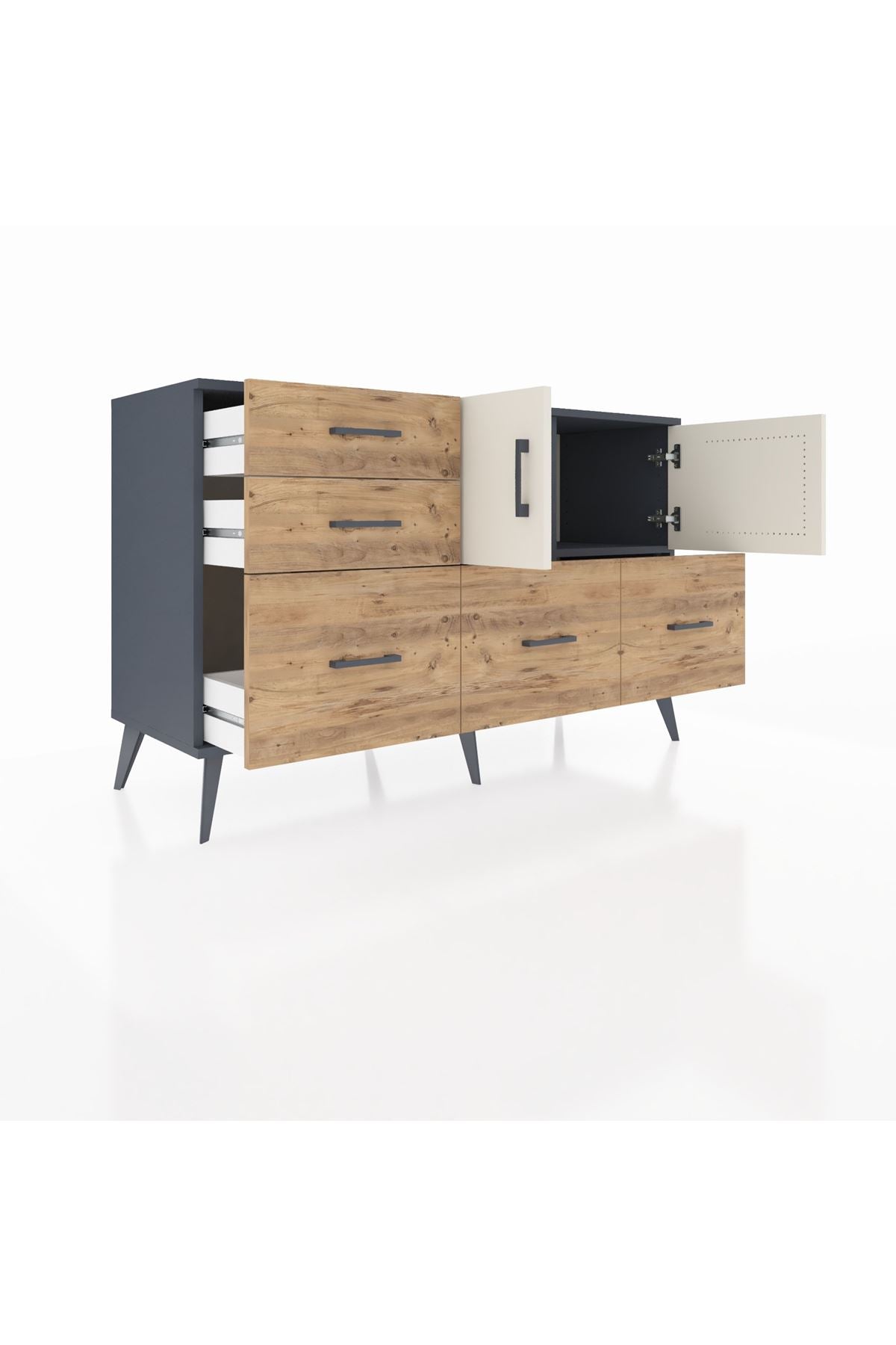 Kronos Konsol 2 Raflı 5 Çekmeceli 2 Kapaklı 132x59x83 - S606M049V15C