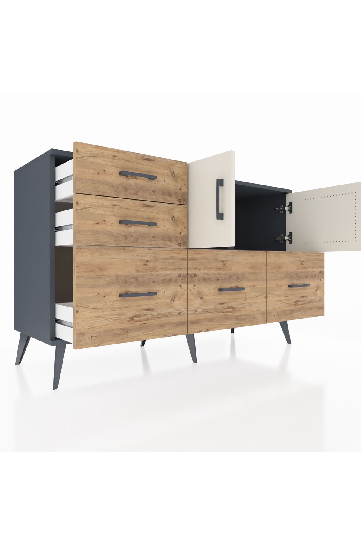 Kronos Konsol 2 Raflı 5 Çekmeceli 2 Kapaklı 132x59x83 - S606M049V15C
