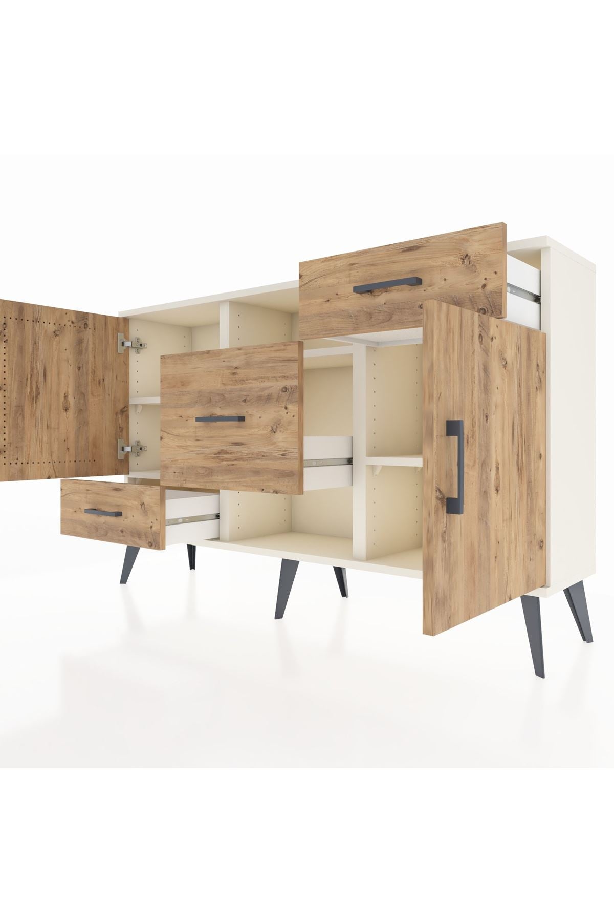 Arges Konsol 4 Raflı 3 Çekmeceli 2 Kapaklı 132x30x83 - S144M002V03A