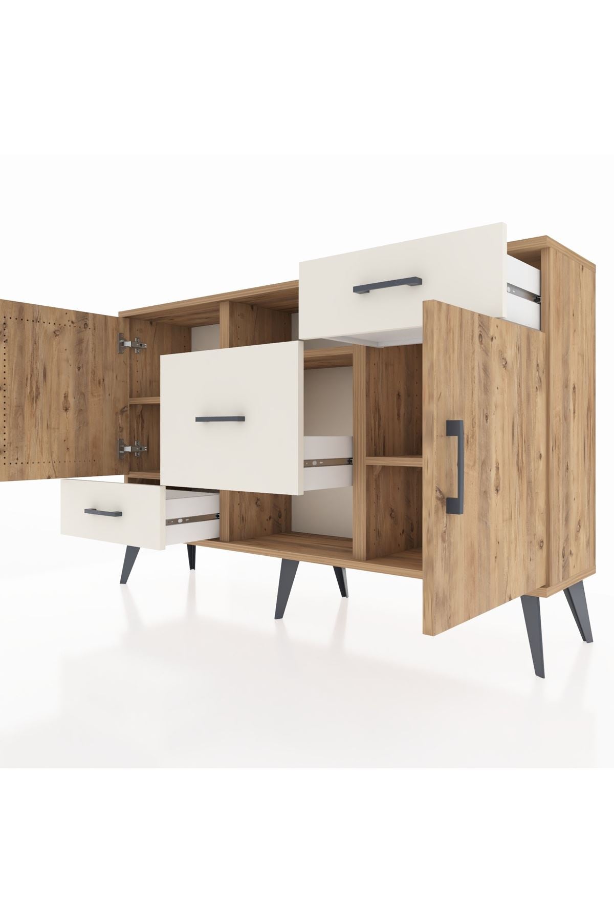 Arges Konsol 4 Raflı 3 Çekmeceli 2 Kapaklı 132x30x83 - S144M002V19A
