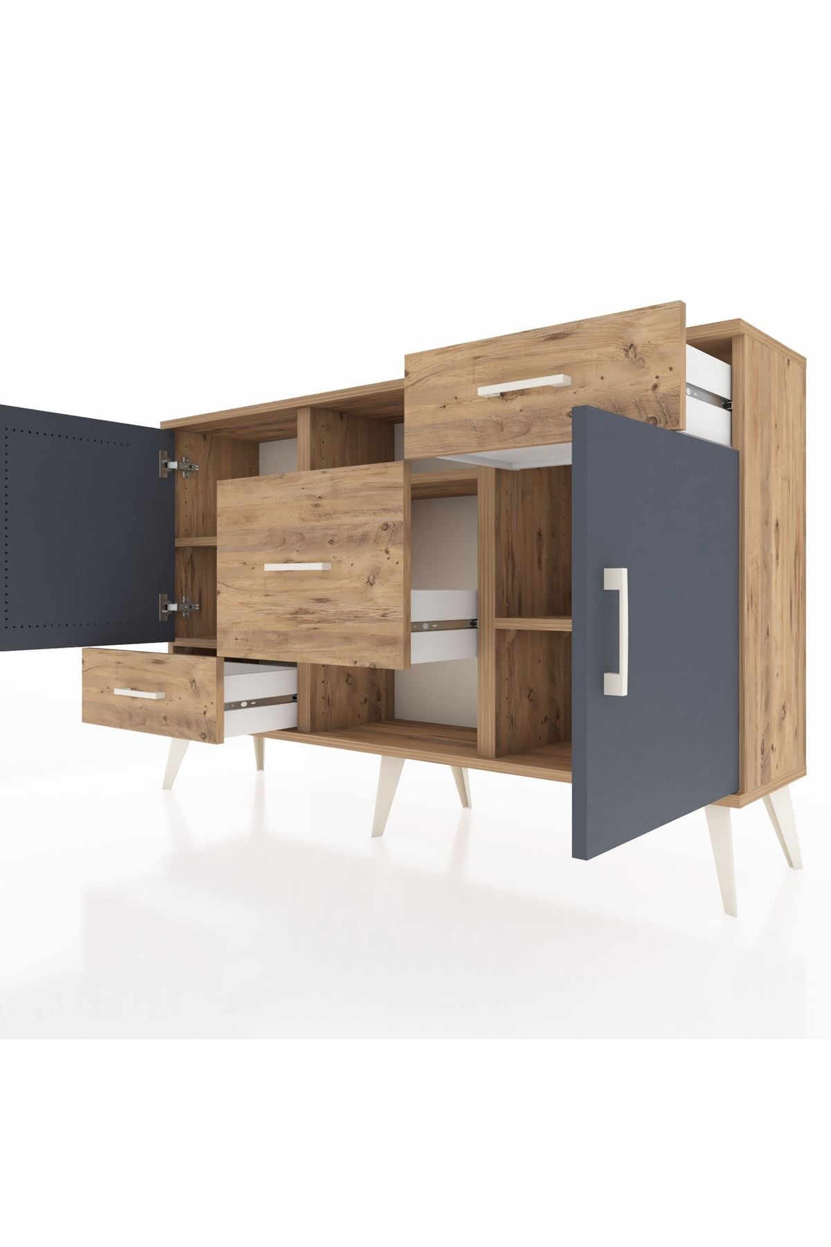 Arges Konsol 4 Raflı 3 Çekmeceli 2 Kapaklı 132x30x83 - S144M002V27A