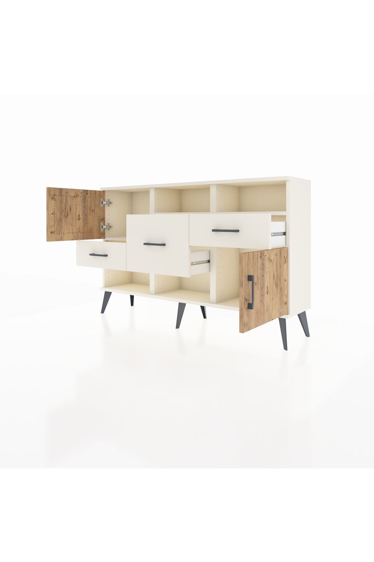 Arges Konsol 3 Raflı 3 Çekmeceli 2 Kapaklı 132x30x83 - S144M003V01A