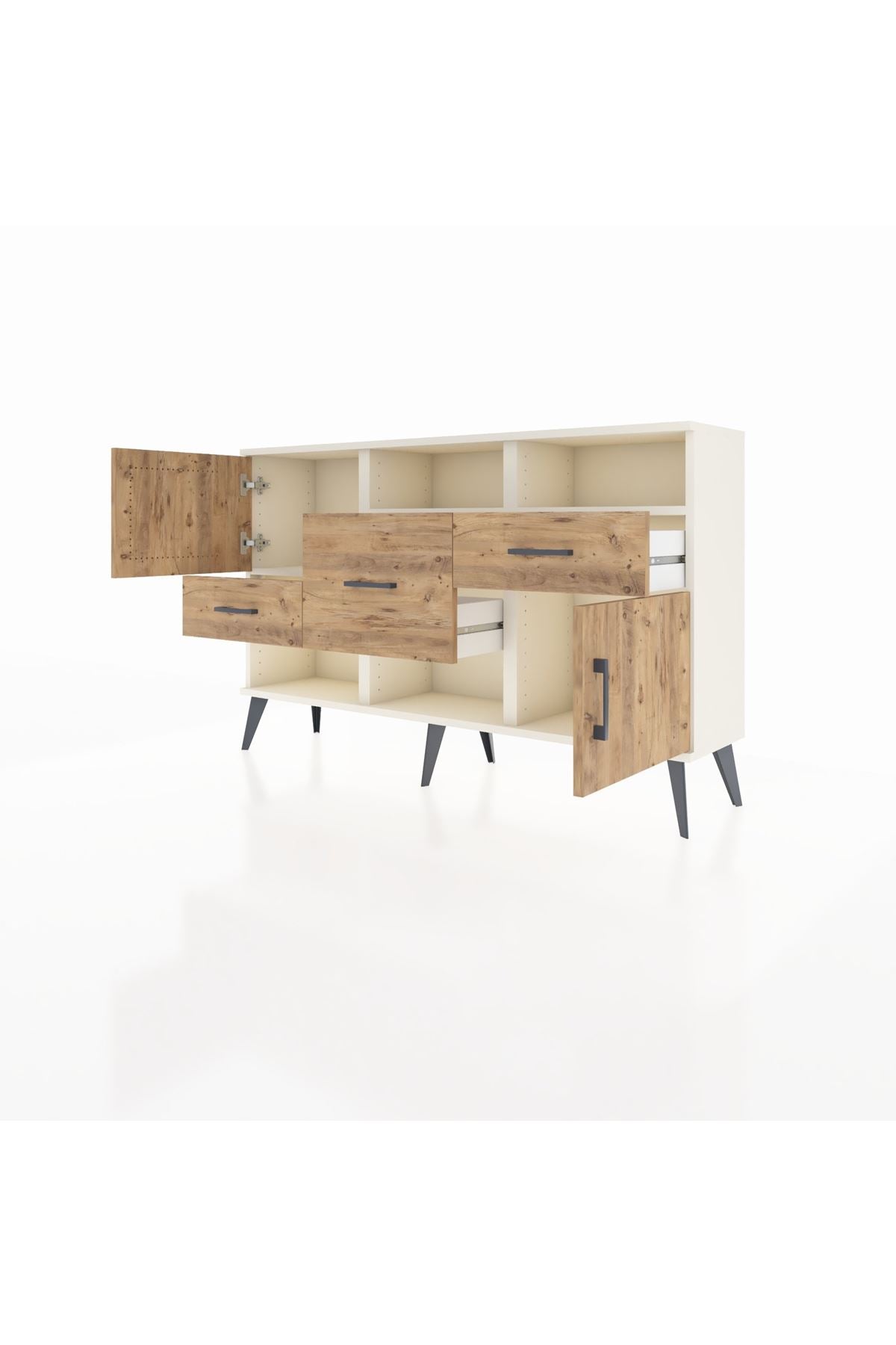 Arges Konsol 3 Raflı 3 Çekmeceli 2 Kapaklı 132x30x83 - S144M003V03A