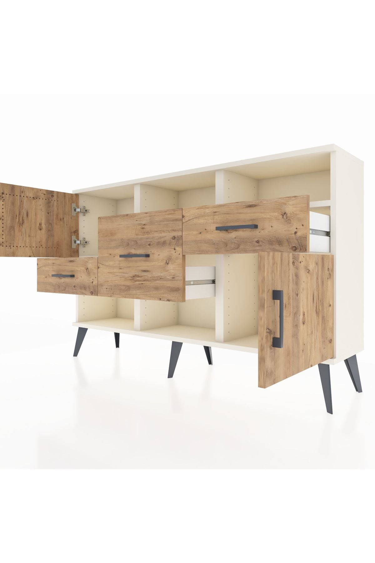Arges Konsol 3 Raflı 3 Çekmeceli 2 Kapaklı 132x30x83 - S144M003V03A