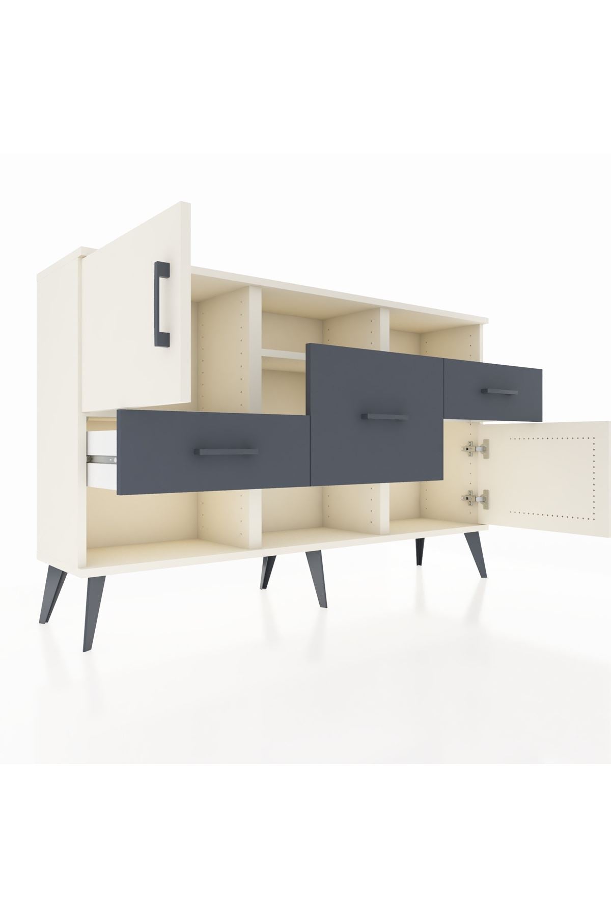 Arges Konsol 3 Raflı 3 Çekmeceli 2 Kapaklı 132x30x83 - S144M003V05A