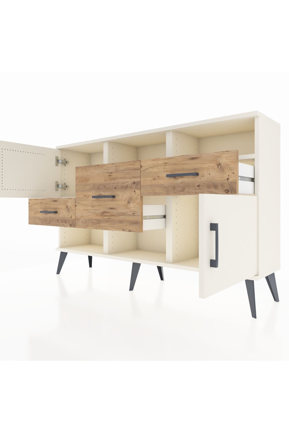 Arges Konsol 3 Raflı 3 Çekmeceli 2 Kapaklı 132x30x83 - S144M003V06A