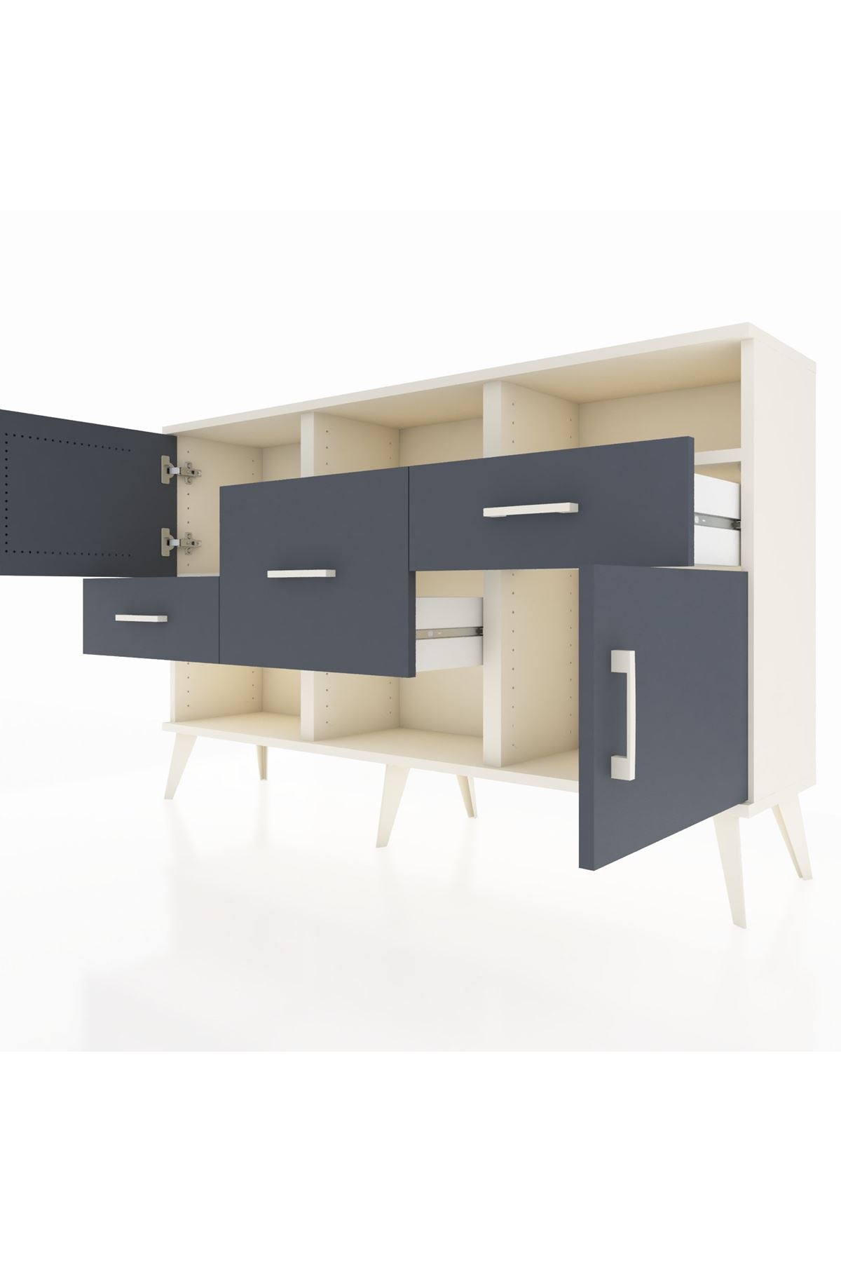 Arges Konsol 3 Raflı 3 Çekmeceli 2 Kapaklı 132x30x83 - S144M003V08A