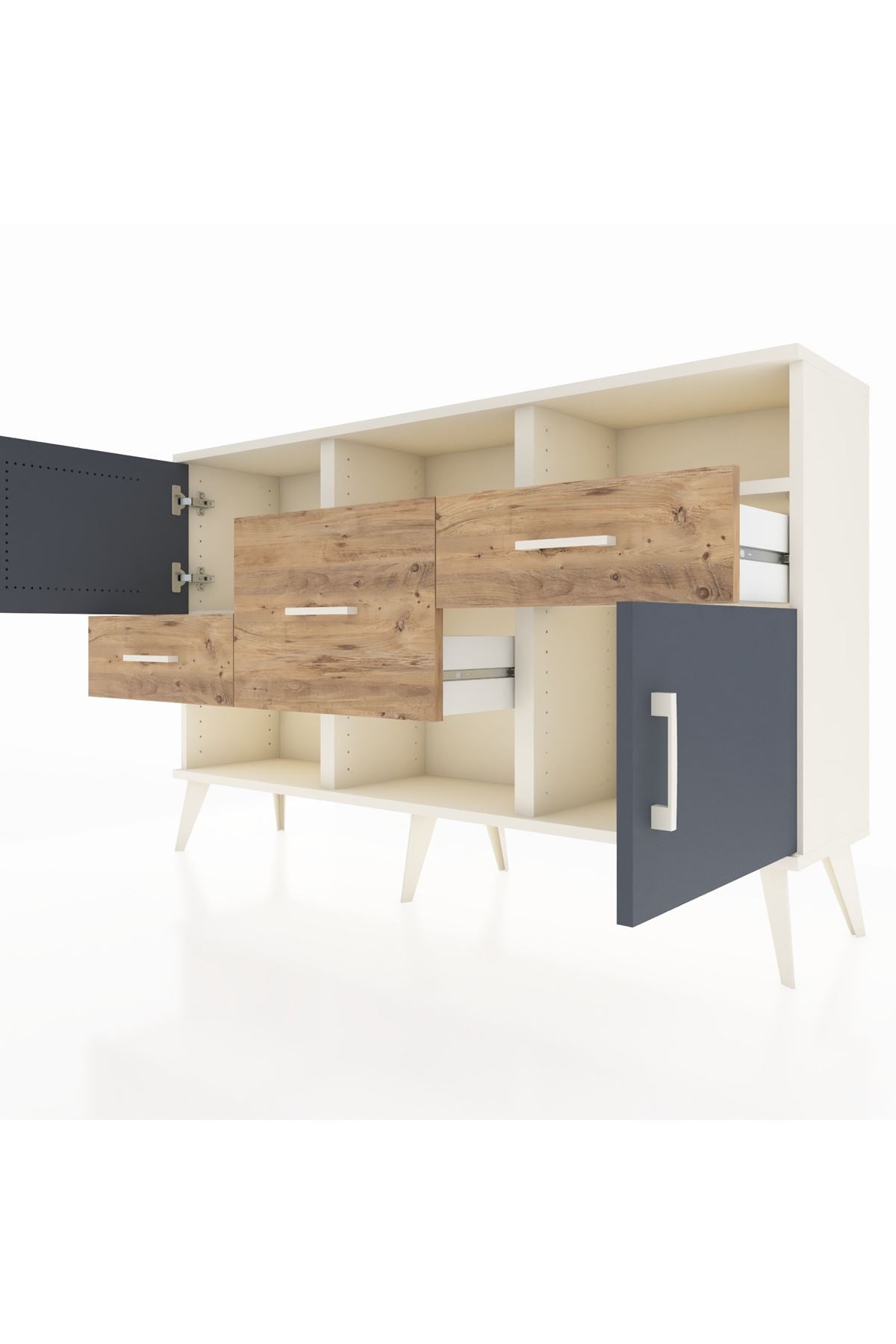 Arges Konsol 3 Raflı 3 Çekmeceli 2 Kapaklı 132x30x83 - S144M003V09A