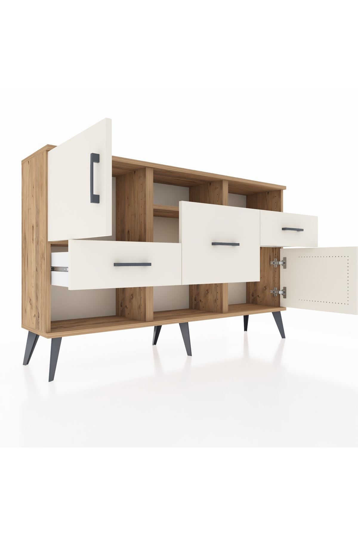 Arges Konsol 3 Raflı 3 Çekmeceli 2 Kapaklı 132x30x83 - S144M003V22A
