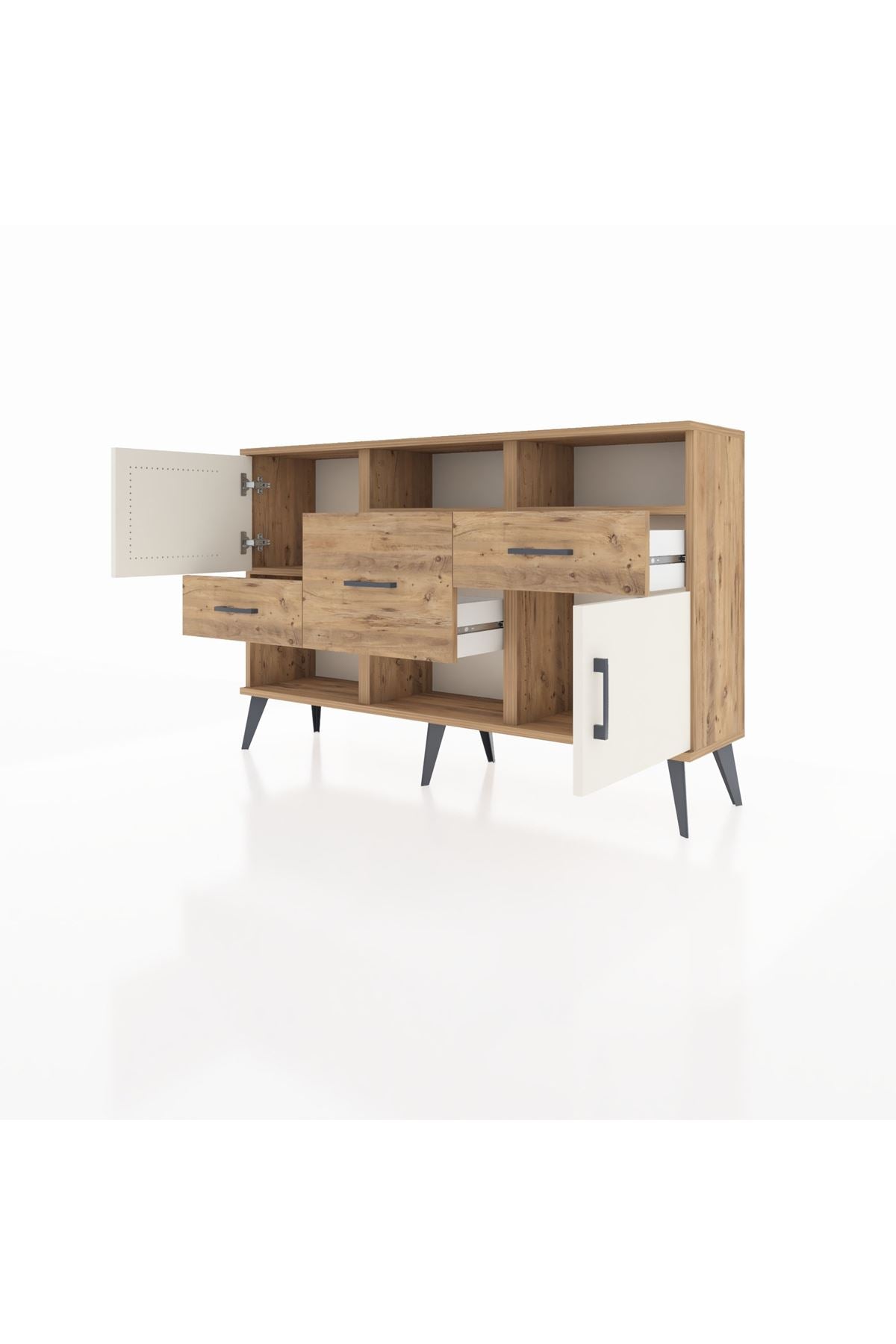 Arges Konsol 3 Raflı 3 Çekmeceli 2 Kapaklı 132x30x83 - S144M003V24A