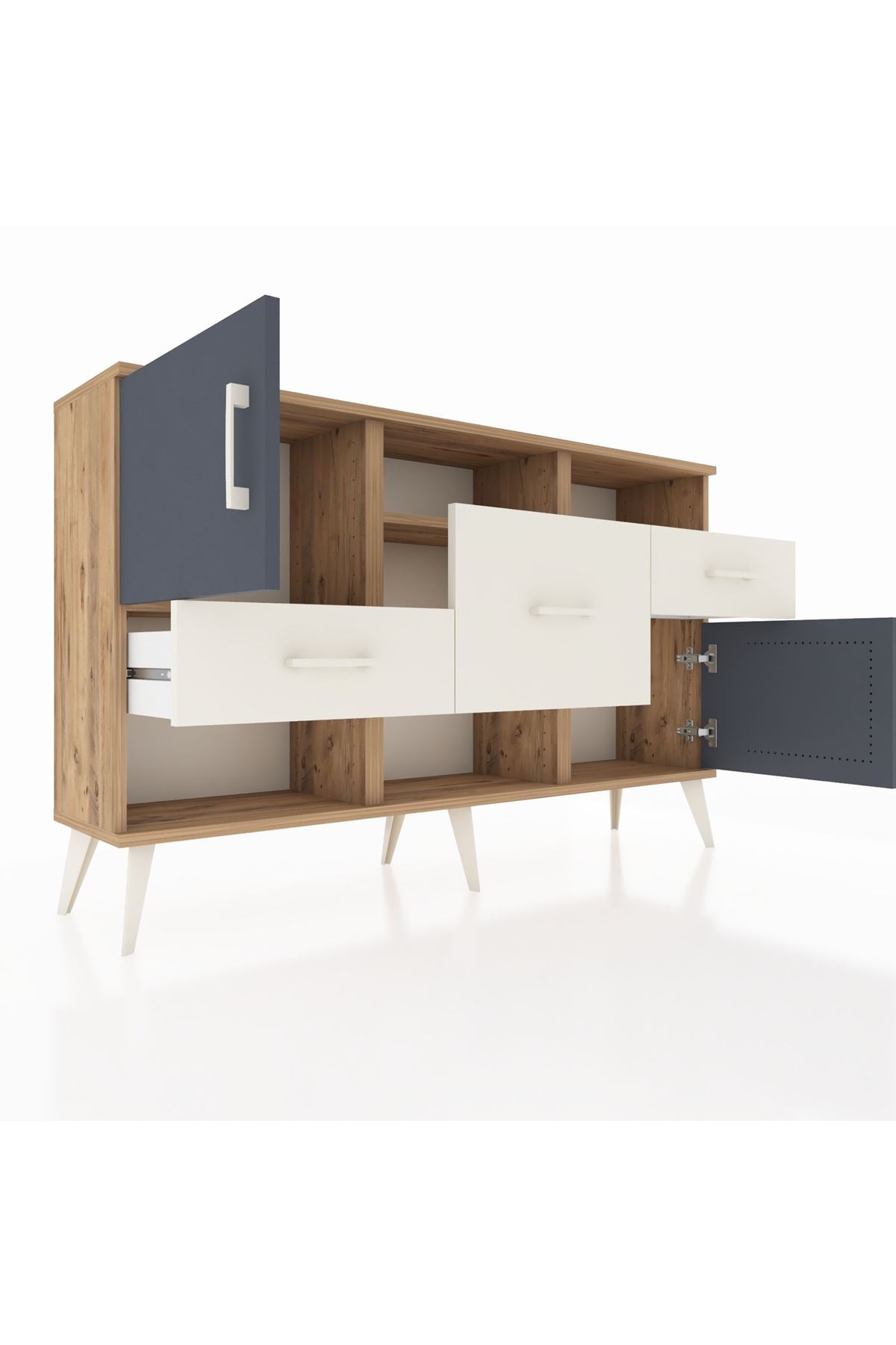 Arges Konsol 3 Raflı 3 Çekmeceli 2 Kapaklı 132x30x83 - S144M003V25A