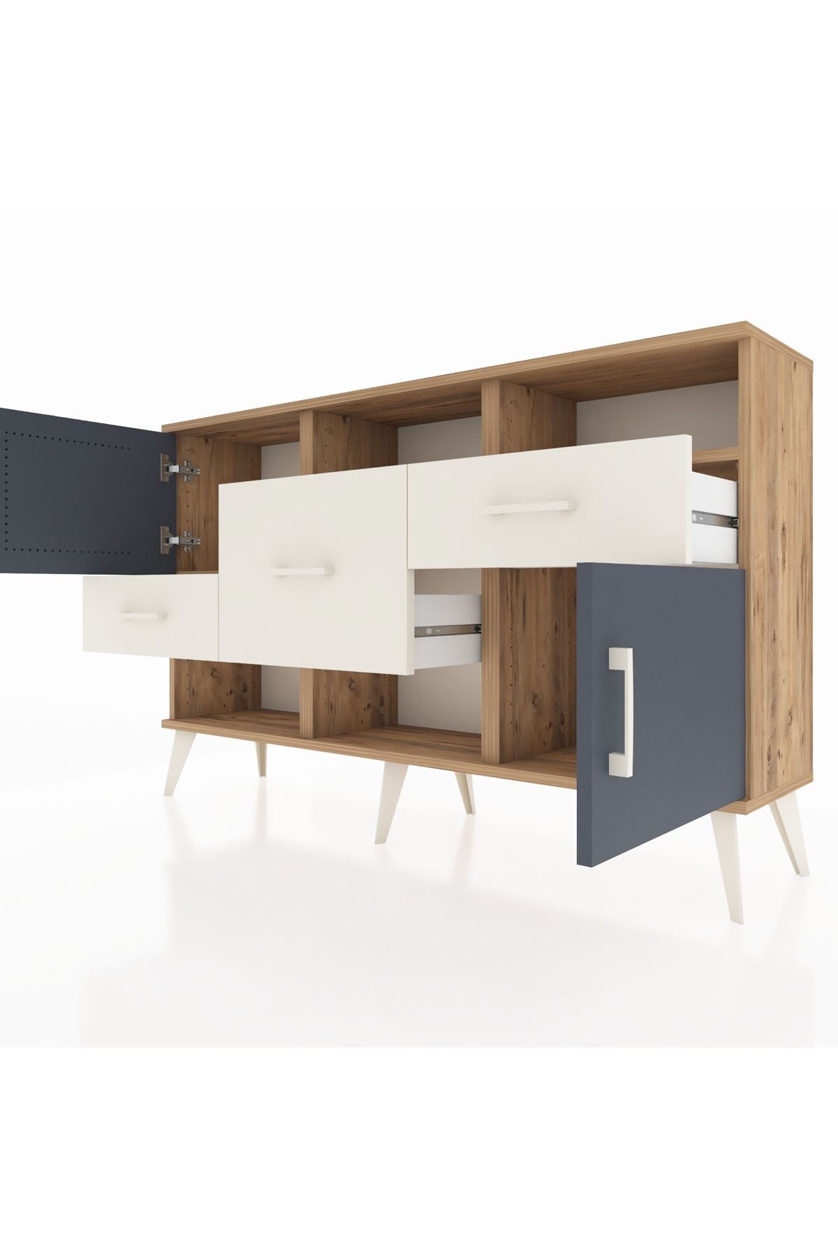Arges Konsol 3 Raflı 3 Çekmeceli 2 Kapaklı 132x30x83 - S144M003V25A