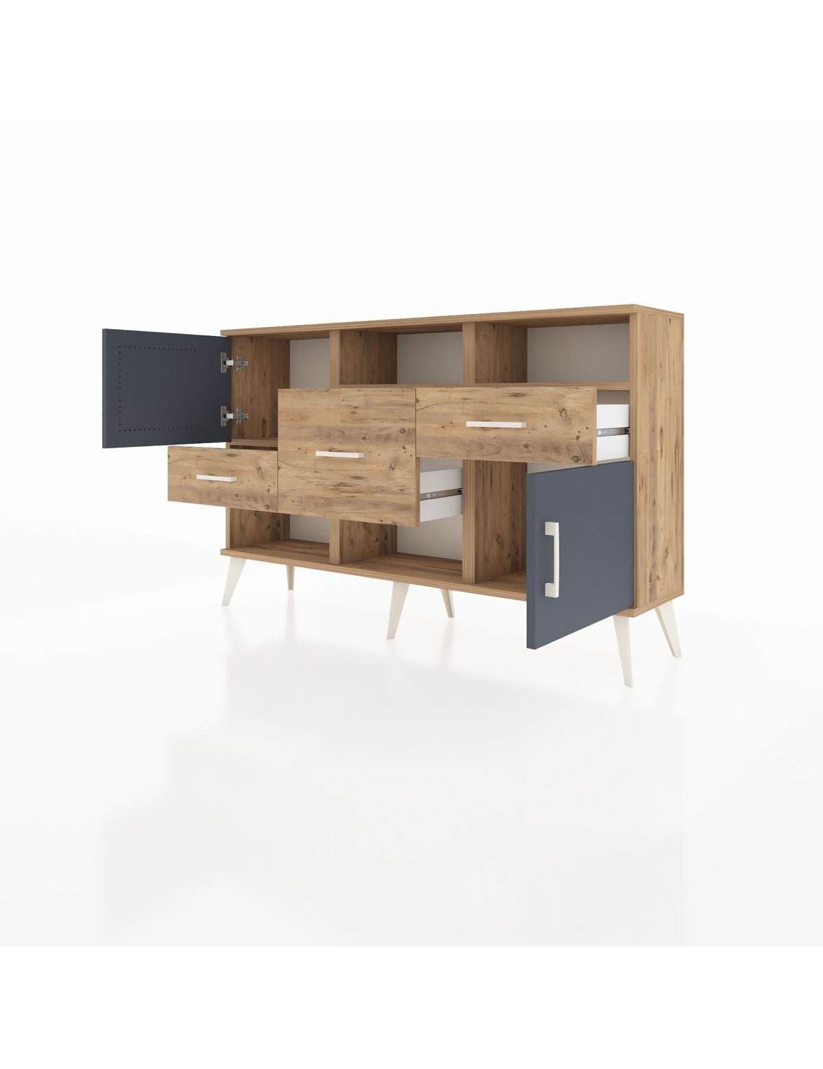 Arges Konsol 3 Raflı 3 Çekmeceli 2 Kapaklı 132x30x83 - S144M003V27A