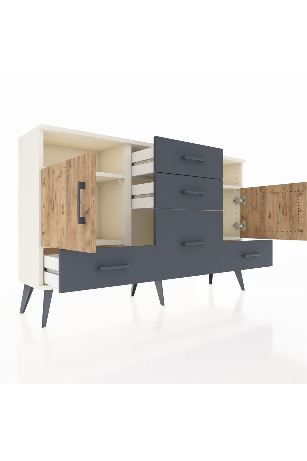 Arges Konsol 4 Raflı 5 Çekmeceli 2 Kapaklı 132x30x83 - S144M007V02A