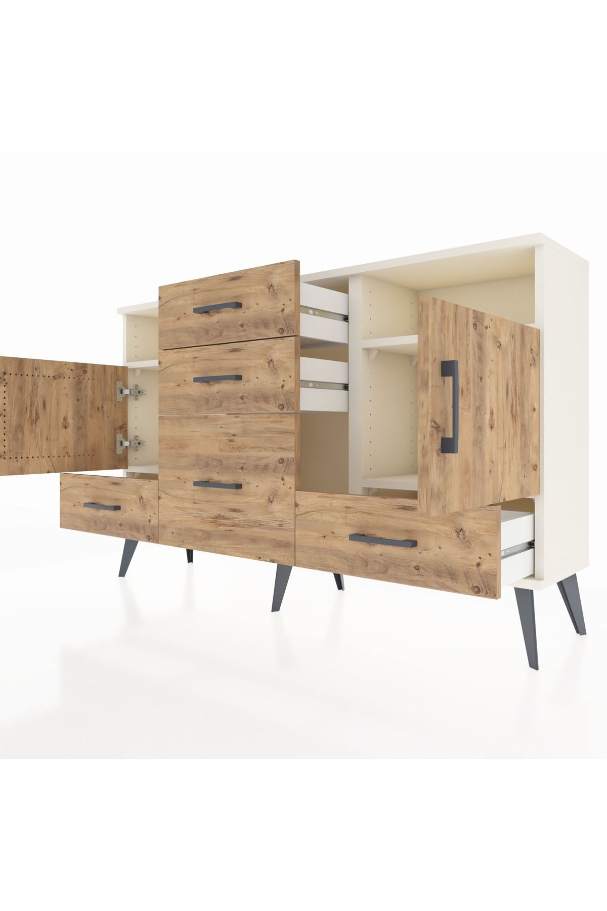 Arges Konsol 4 Raflı 5 Çekmeceli 2 Kapaklı 132x30x83 - S144M007V03A