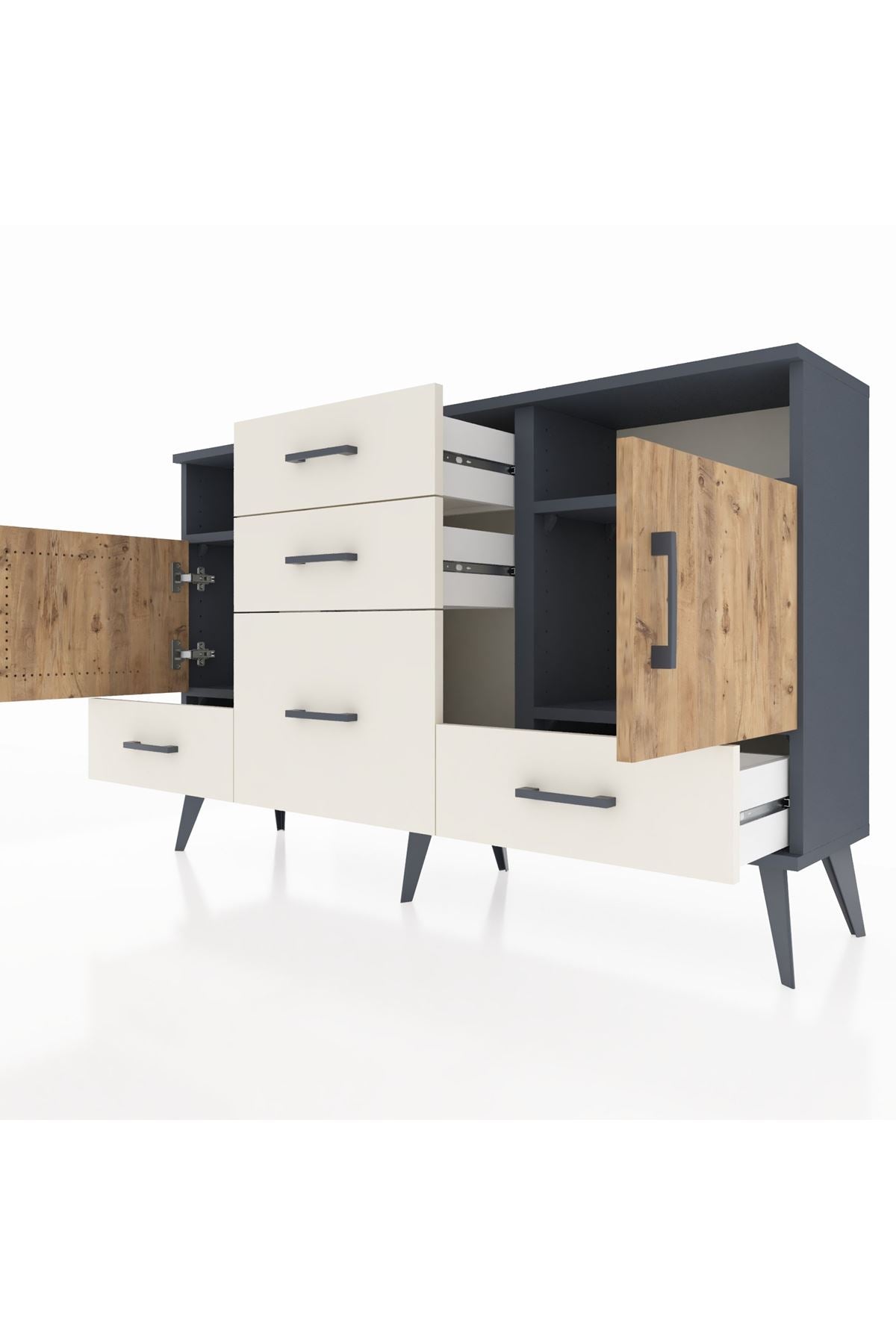 Arges Konsol 4 Raflı 5 Çekmeceli 2 Kapaklı 132x30x83 - S144M007V10A