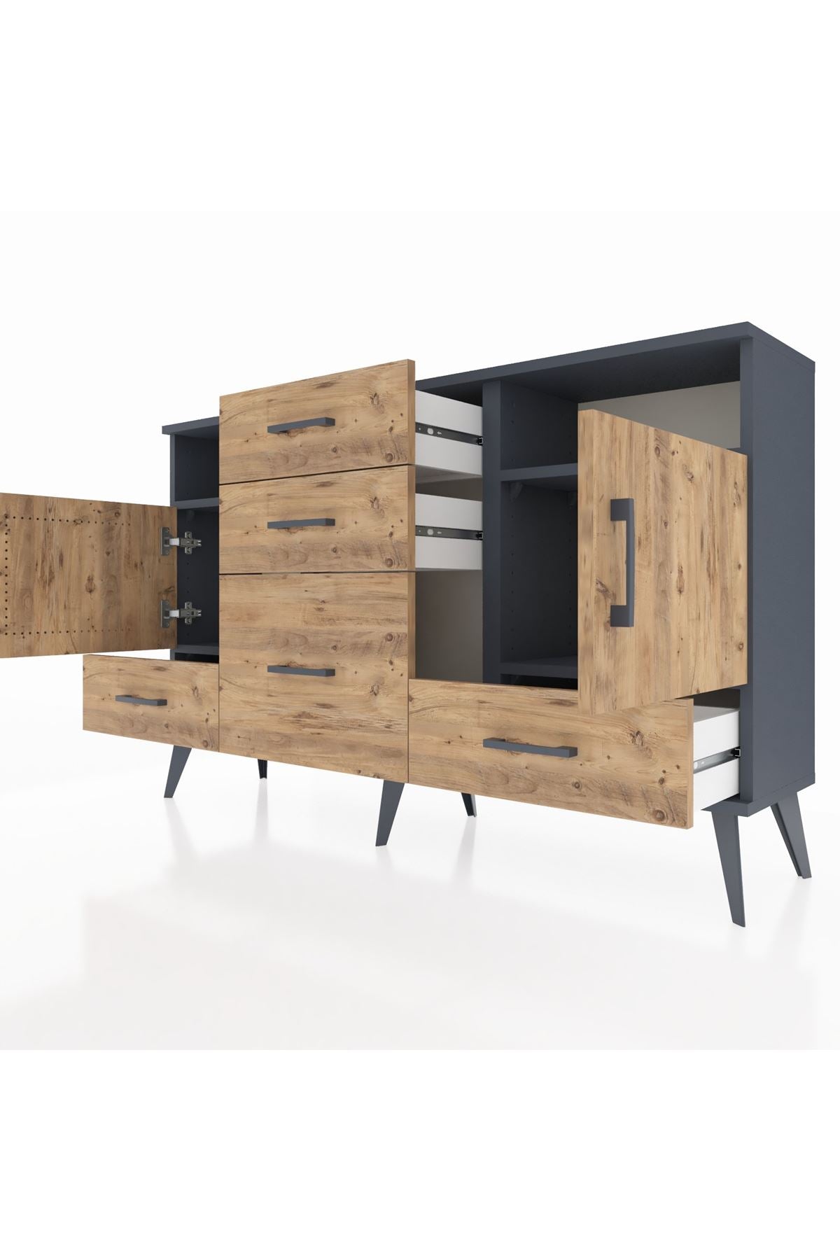 Arges Konsol 4 Raflı 5 Çekmeceli 2 Kapaklı 132x30x83 - S144M007V12A