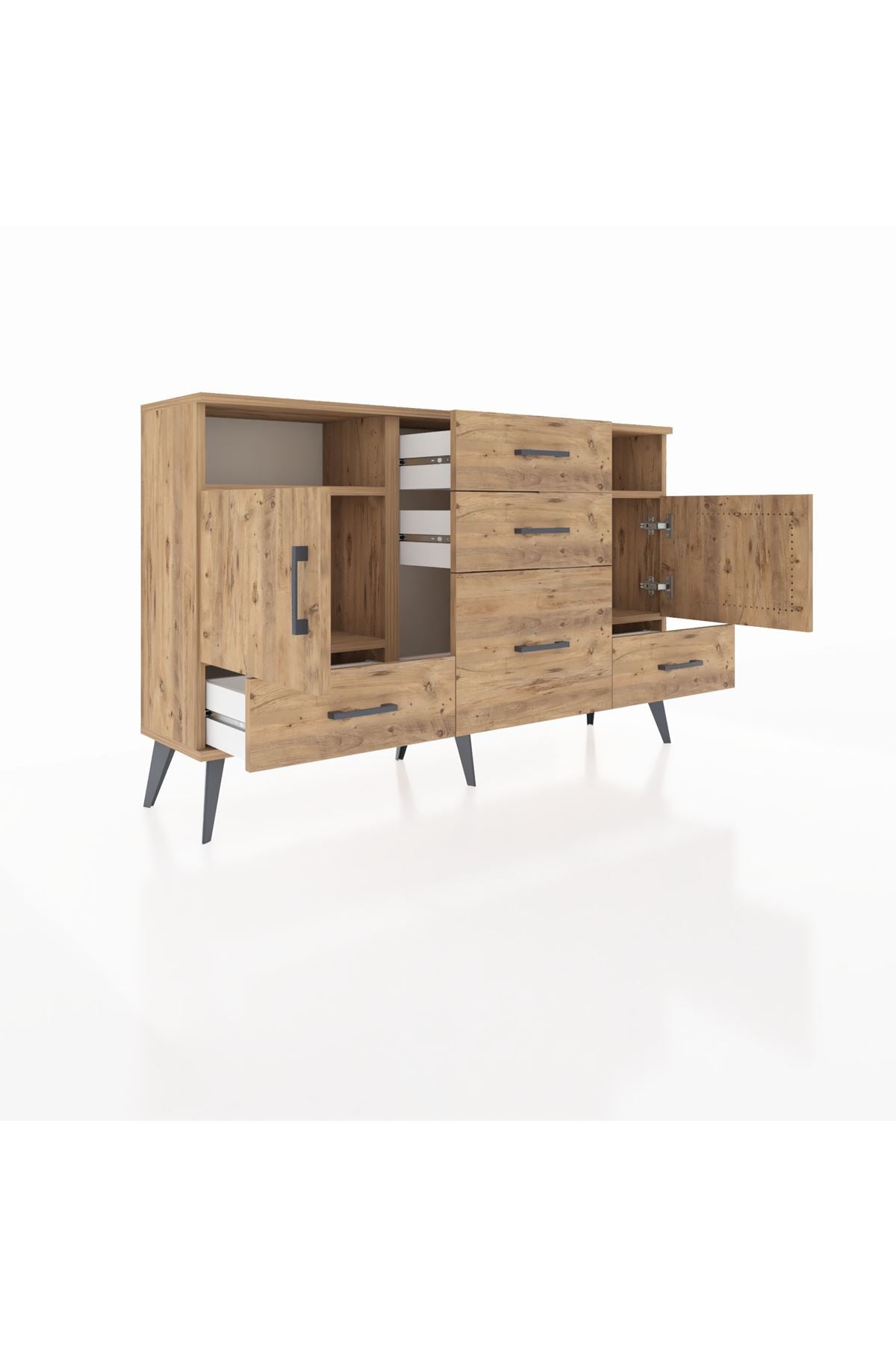 Arges Konsol 4 Raflı 5 Çekmeceli 2 Kapaklı 132x30x83 - S144M007V21A
