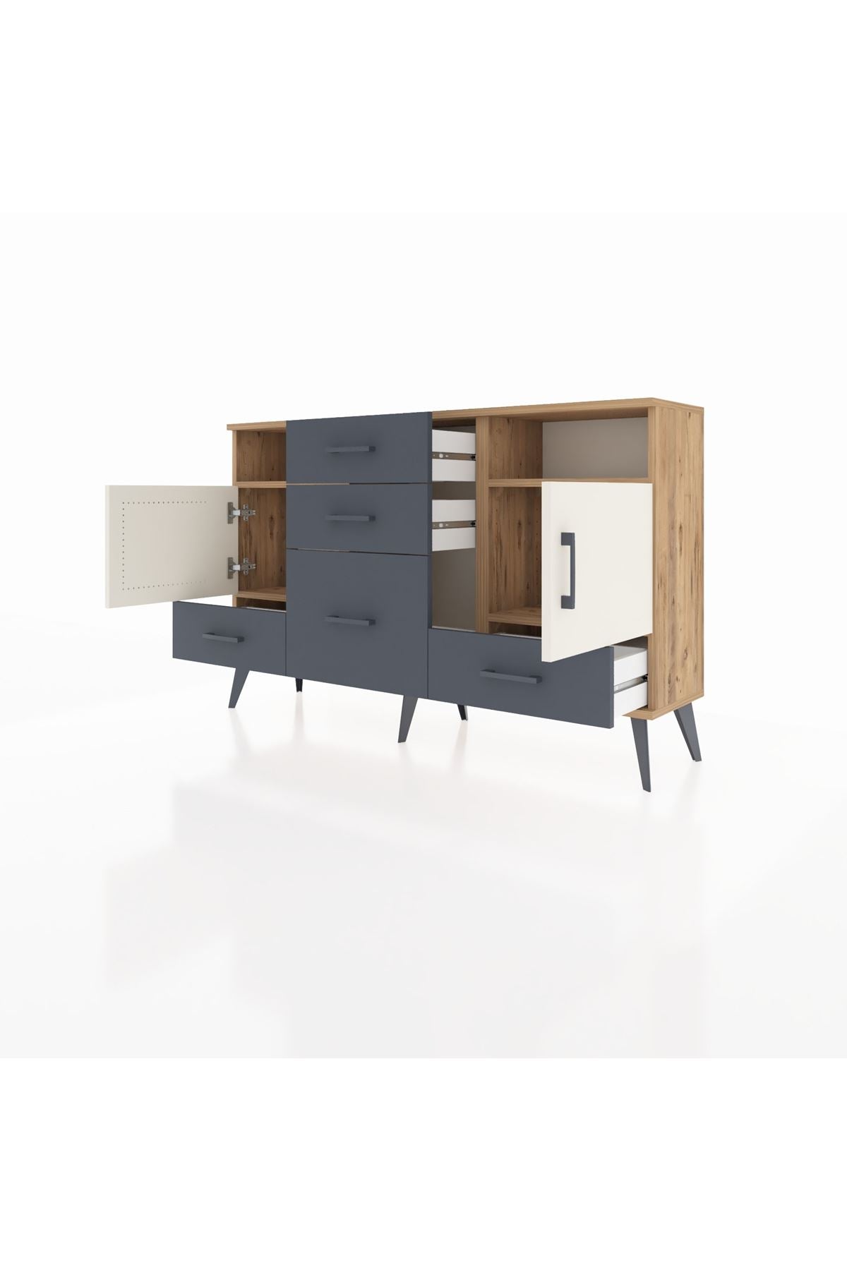 Arges Konsol 4 Raflı 5 Çekmeceli 2 Kapaklı 132x30x83 - S144M007V23A