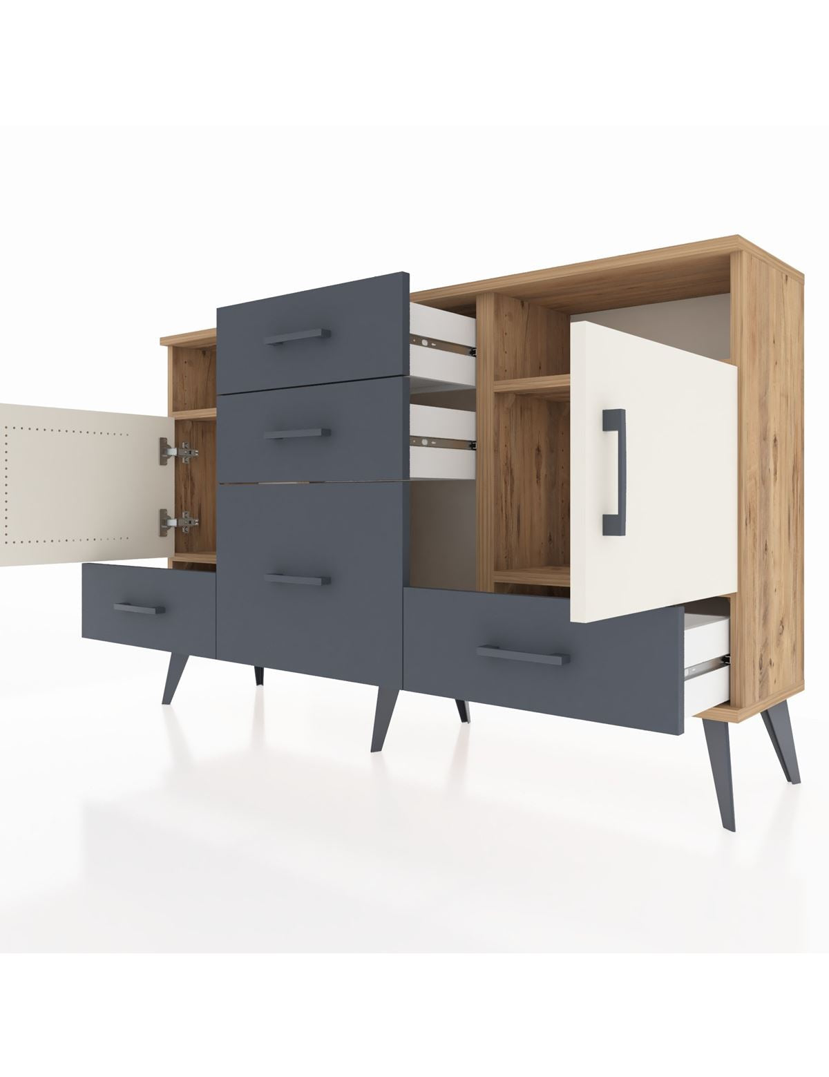Arges Konsol 4 Raflı 5 Çekmeceli 2 Kapaklı 132x30x83 - S144M007V23A