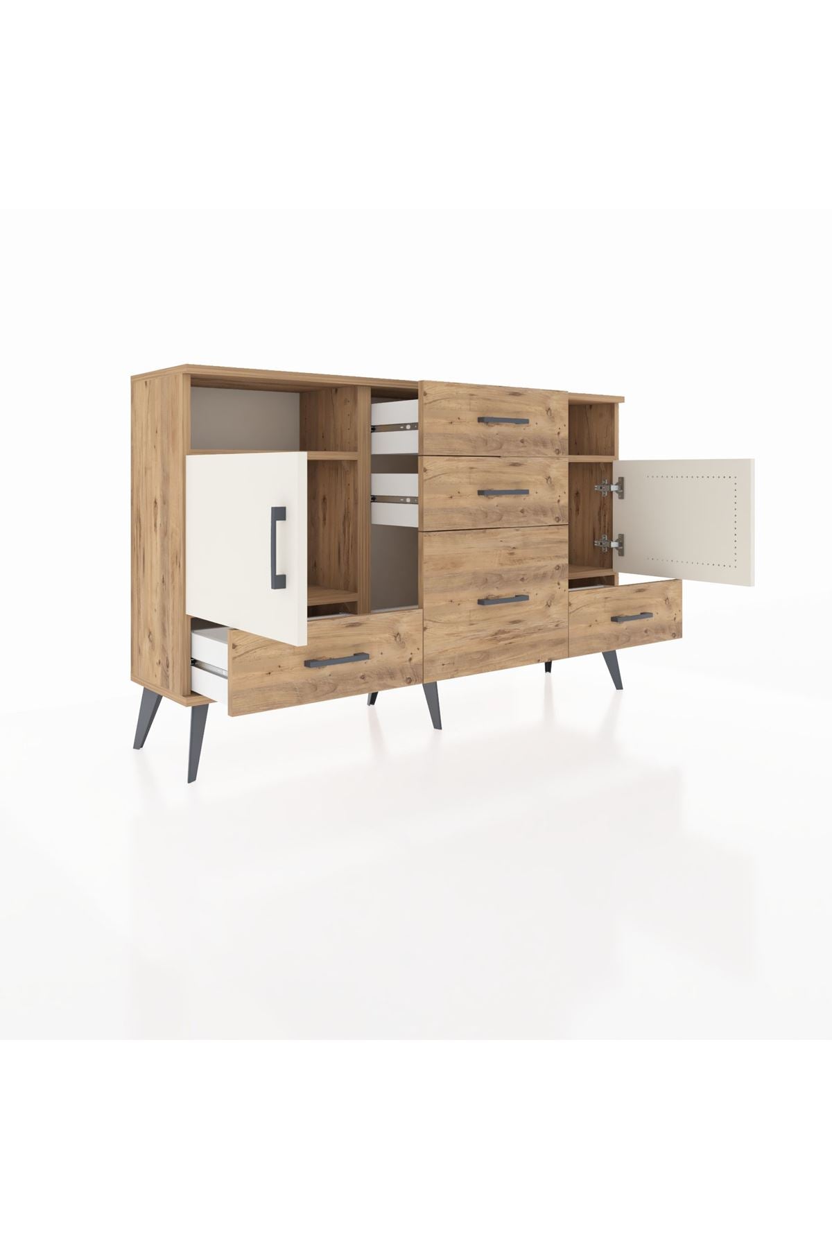 Arges Konsol 4 Raflı 5 Çekmeceli 2 Kapaklı 132x30x83 - S144M007V24A