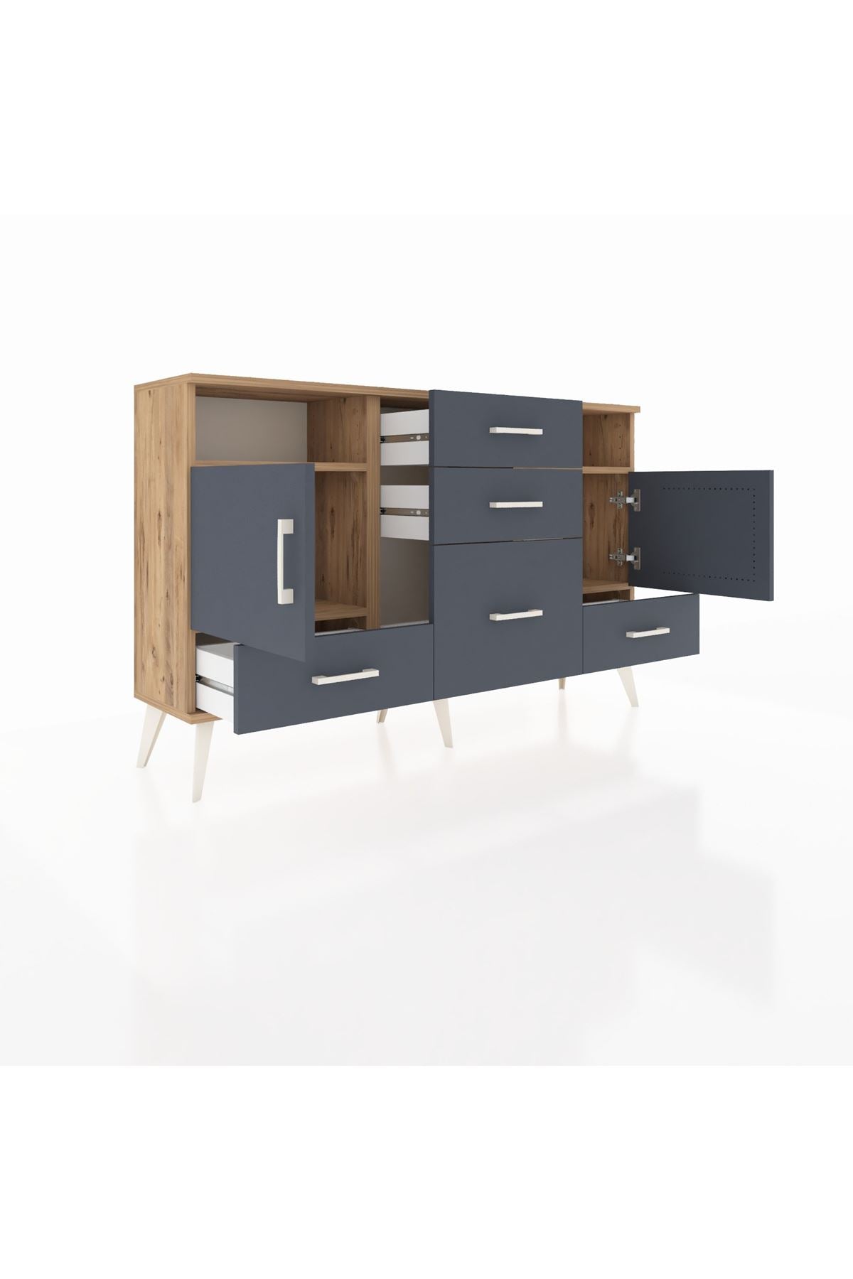 Arges Konsol 4 Raflı 5 Çekmeceli 2 Kapaklı 132x30x83 - S144M007V26A