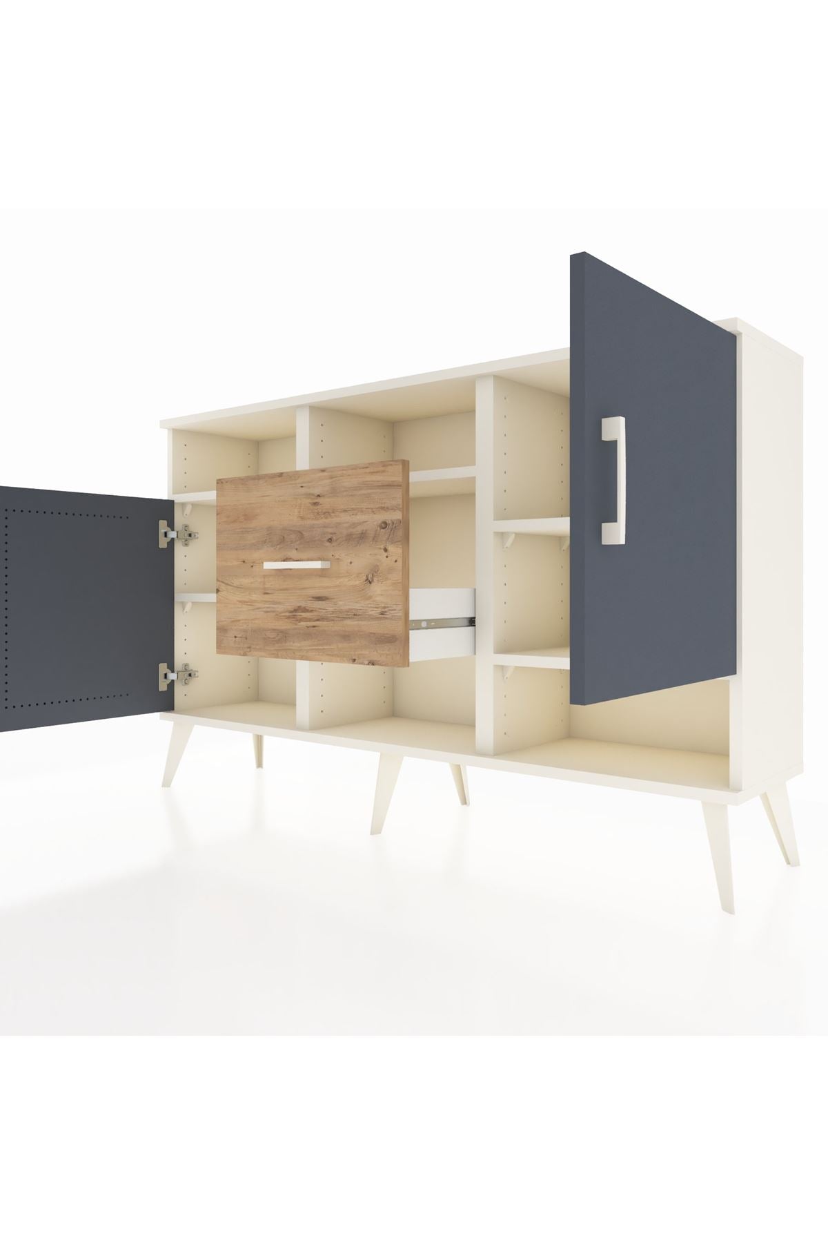 Arges Konsol 5 Raflı Tek Çekmeceli 2 Kapaklı 132x30x83 - S144M008V09A