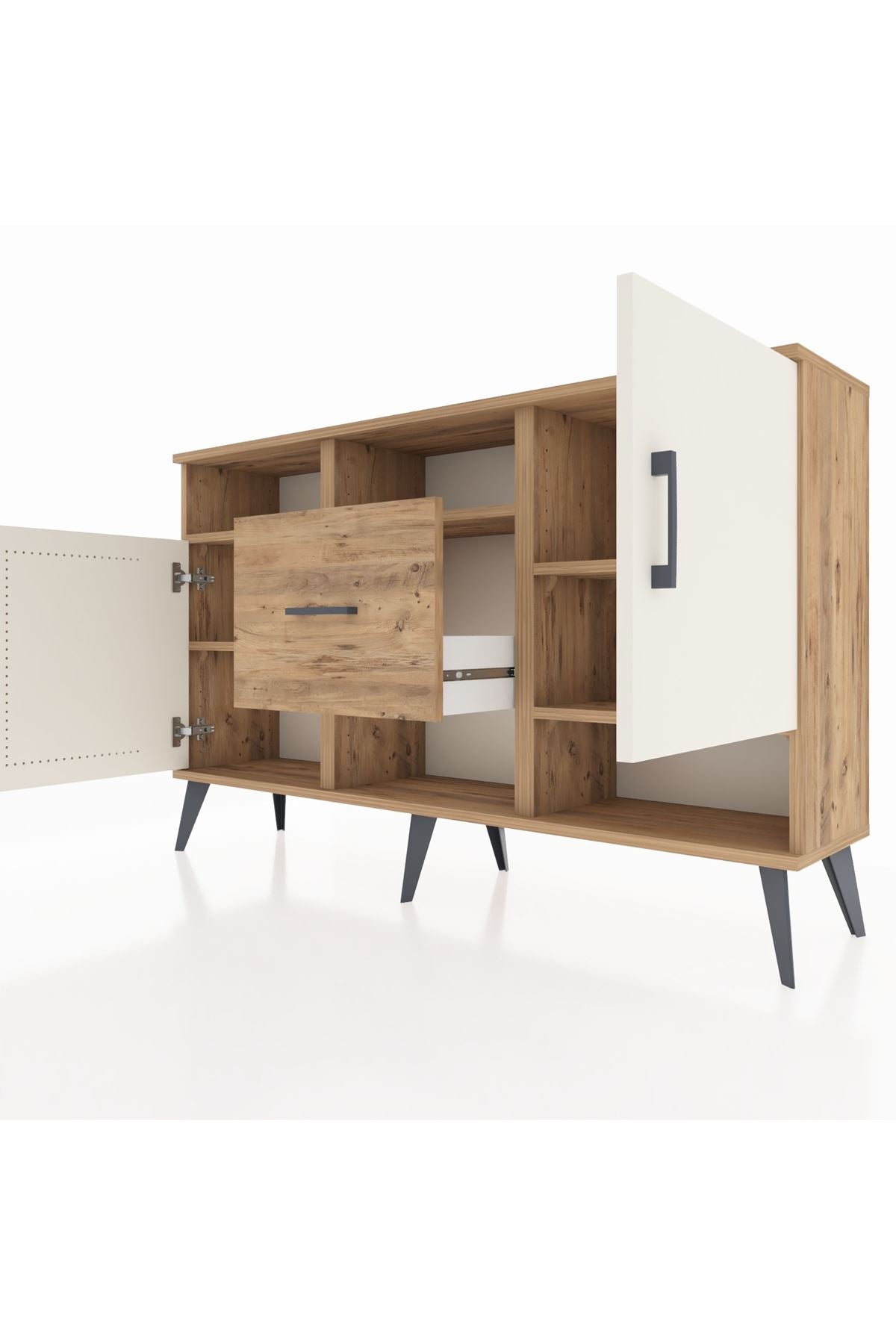 Arges Konsol 5 Raflı Tek Çekmeceli 2 Kapaklı 132x30x83 - S144M008V24A