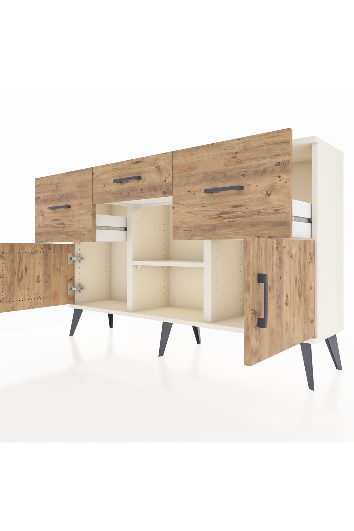 Arges Konsol Tek Raflı 3 Çekmeceli 3 Kapaklı 132x30x83 - S144M010V03A