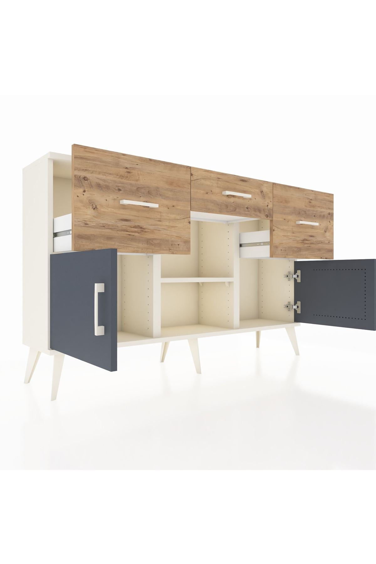 Arges Konsol Tek Raflı 3 Çekmeceli 3 Kapaklı 132x30x83 - S144M010V09A
