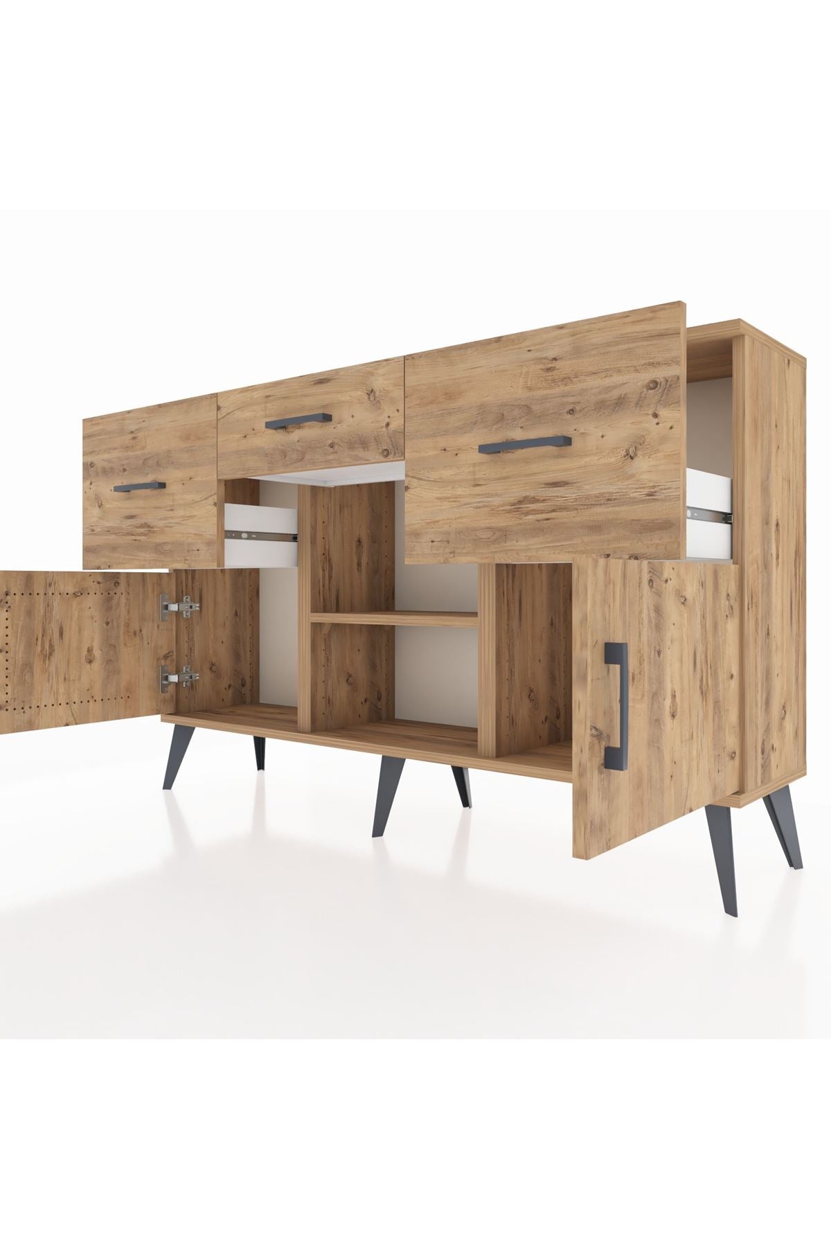 Arges Konsol Tek Raflı 3 Çekmeceli 3 Kapaklı 132x30x83 - S144M010V21A
