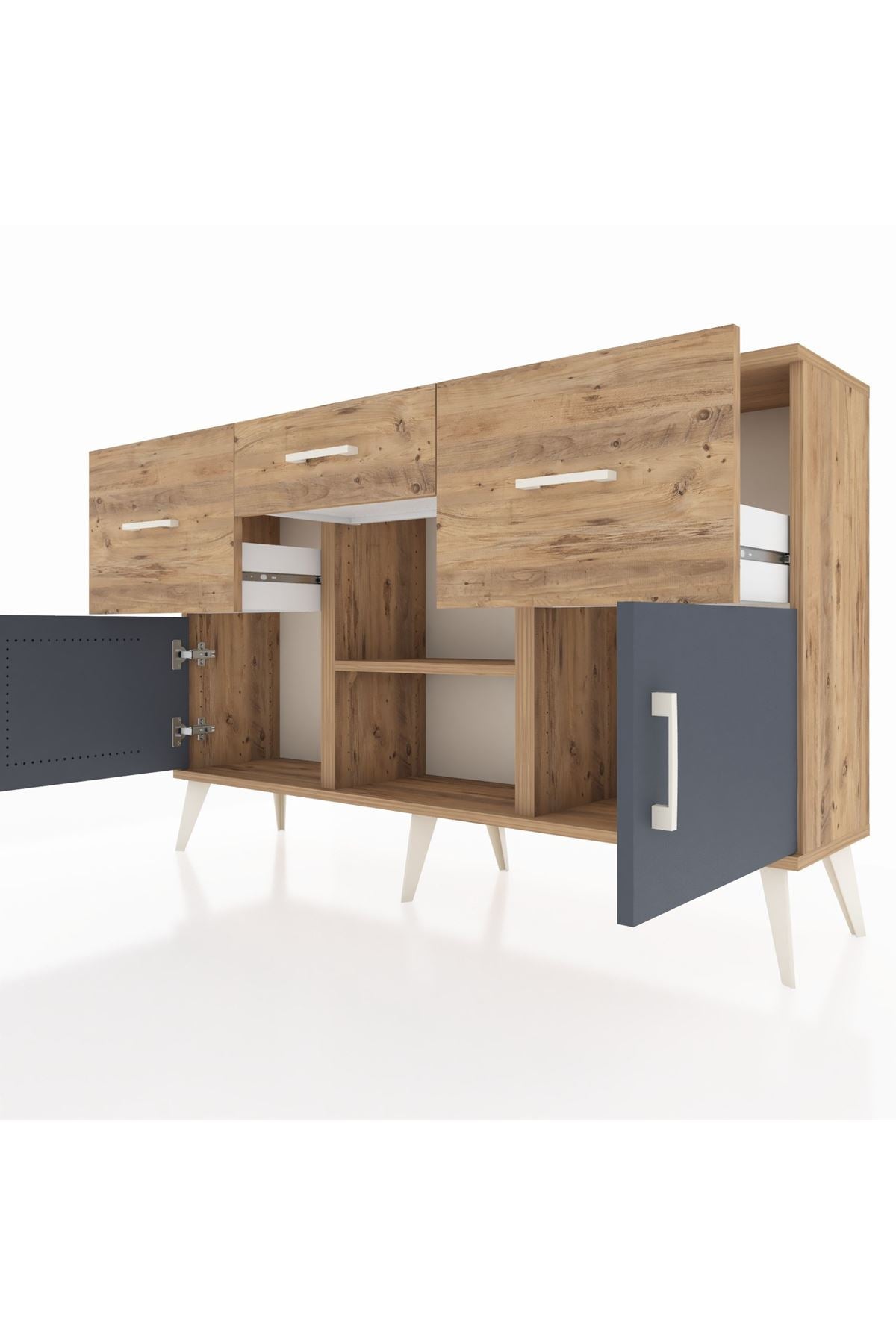 Arges Konsol Tek Raflı 3 Çekmeceli 3 Kapaklı 132x30x83 - S144M010V27A