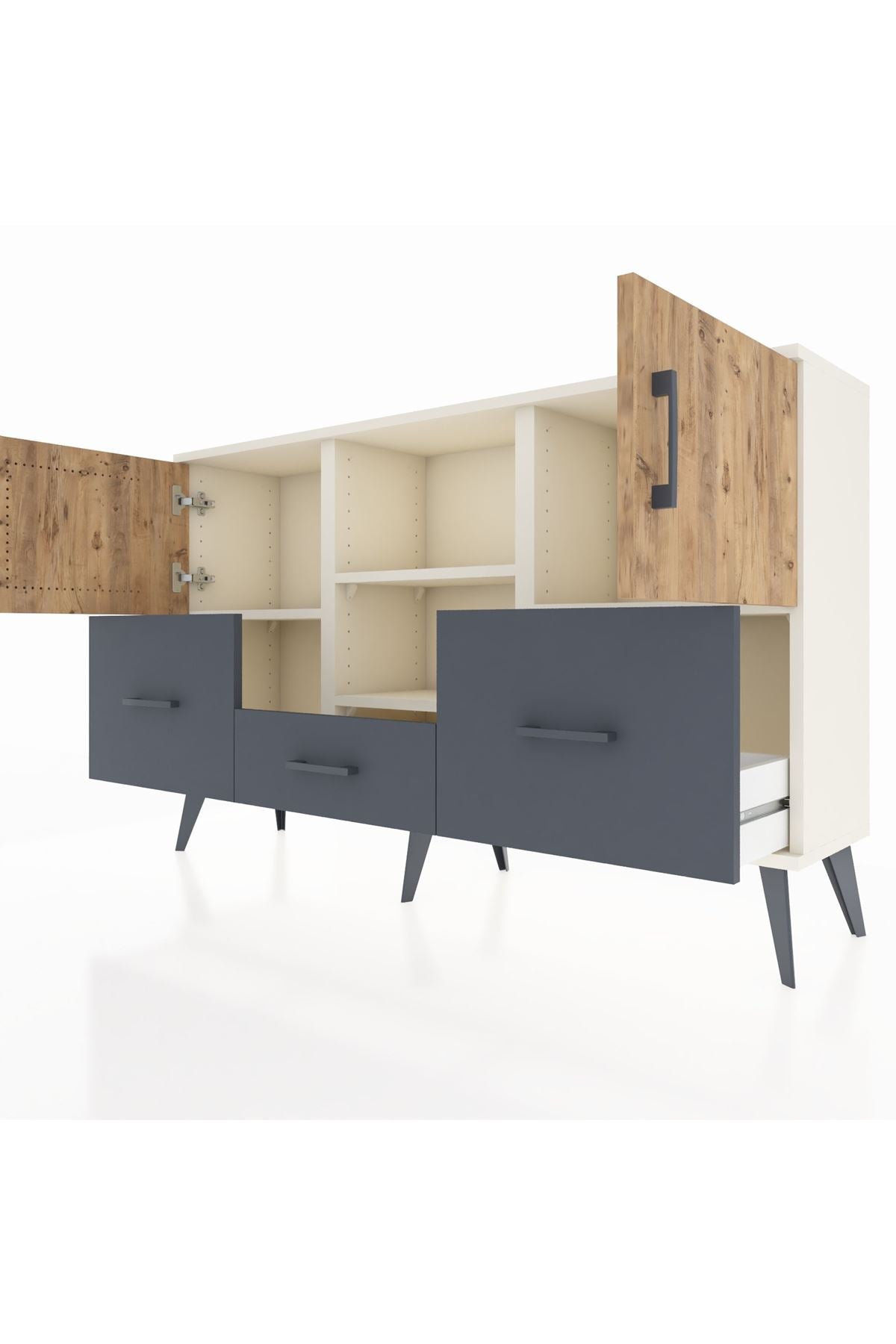 Arges Konsol 4 Raflı 3 Çekmeceli 3 Kapaklı 132x30x83 - S144M011V02A