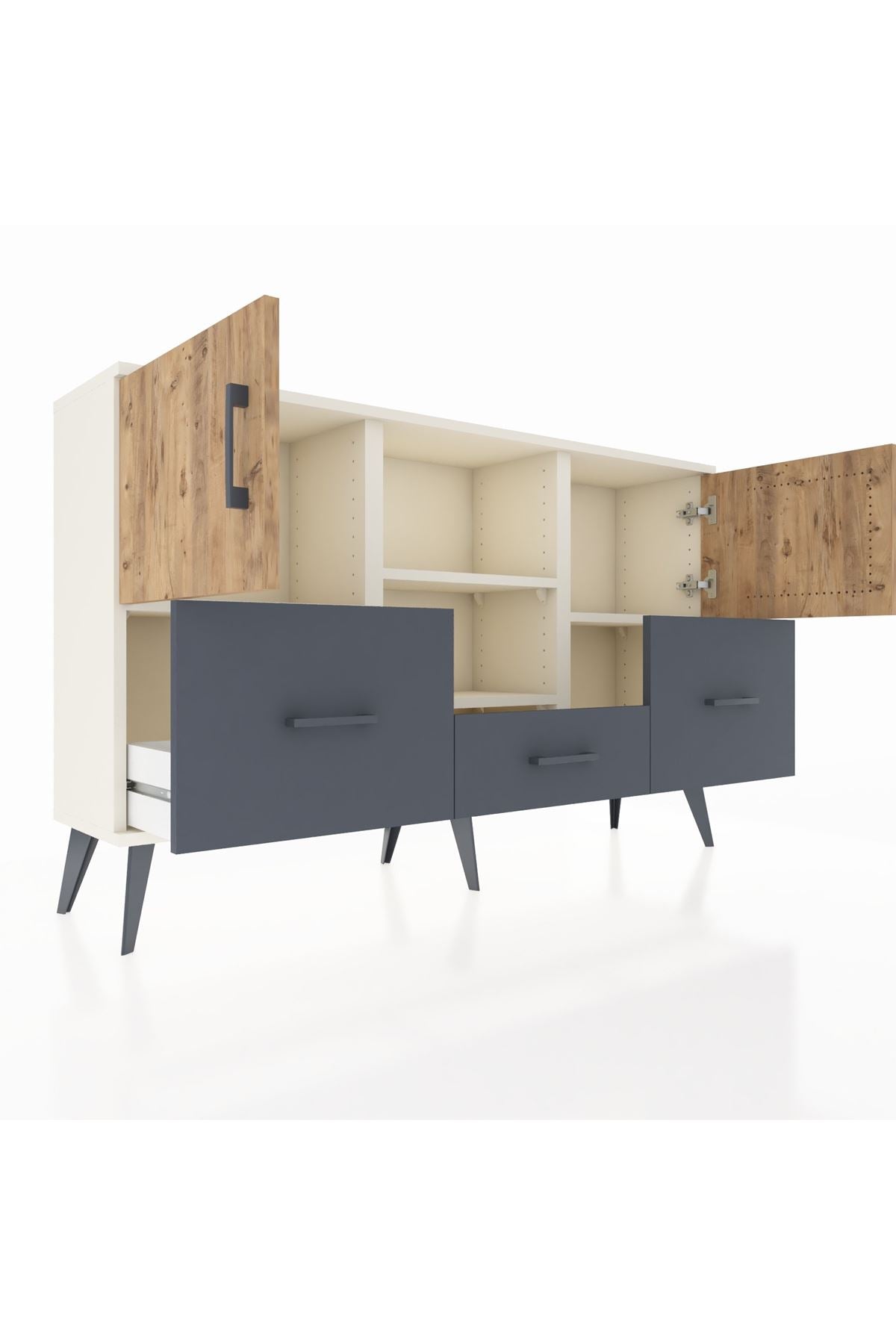 Arges Konsol 4 Raflı 3 Çekmeceli 3 Kapaklı 132x30x83 - S144M011V02A