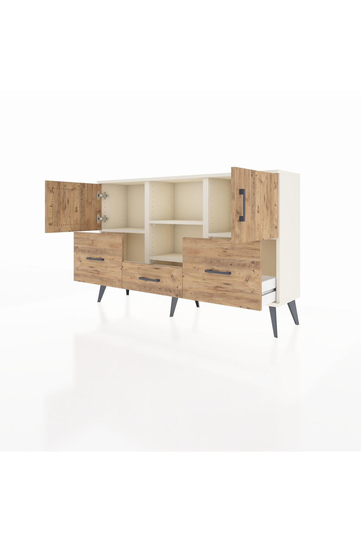 Arges Konsol 4 Raflı 3 Çekmeceli 3 Kapaklı 132x30x83 - S144M011V03A