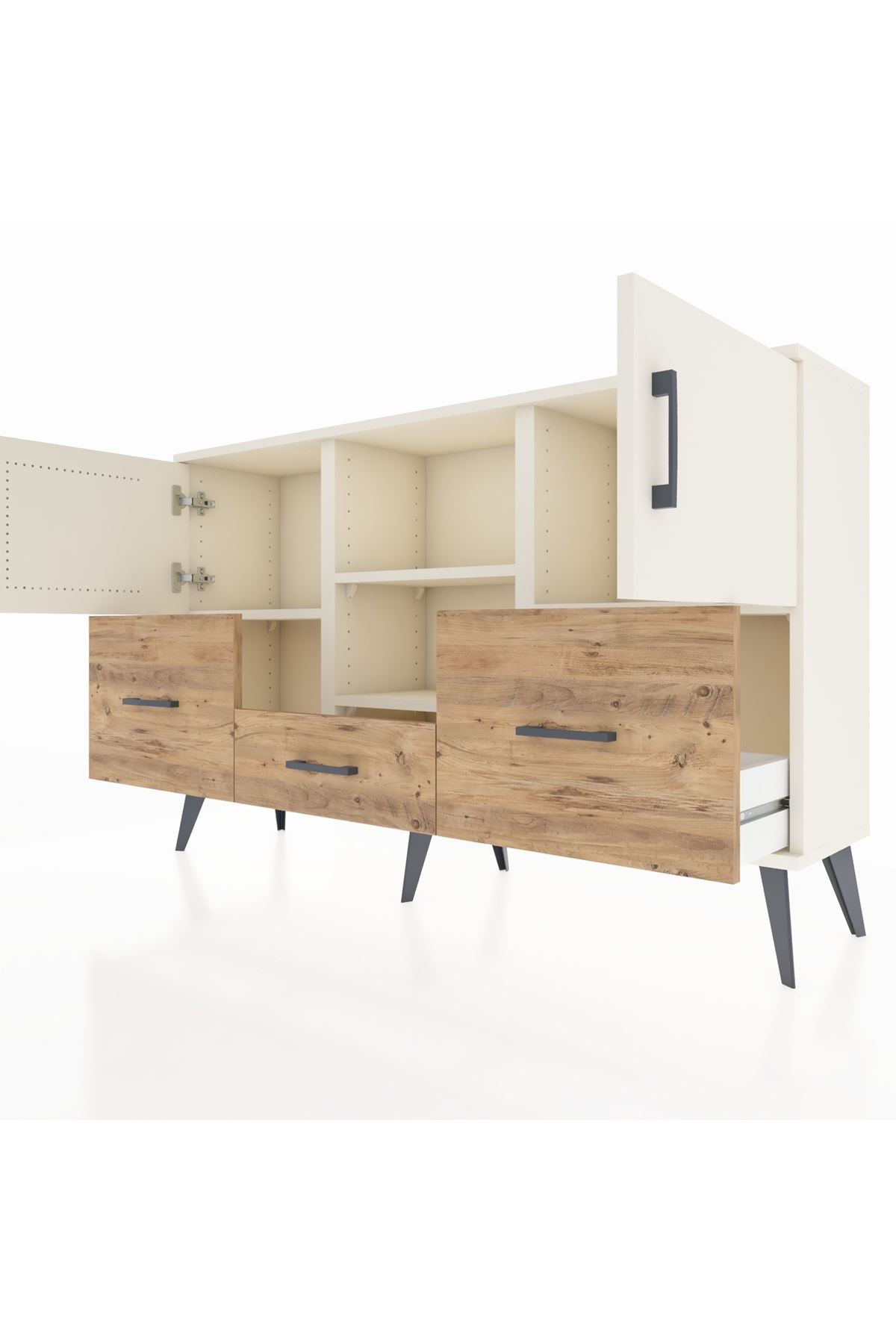 Arges Konsol 4 Raflı 3 Çekmeceli 3 Kapaklı 132x30x83 - S144M011V06A