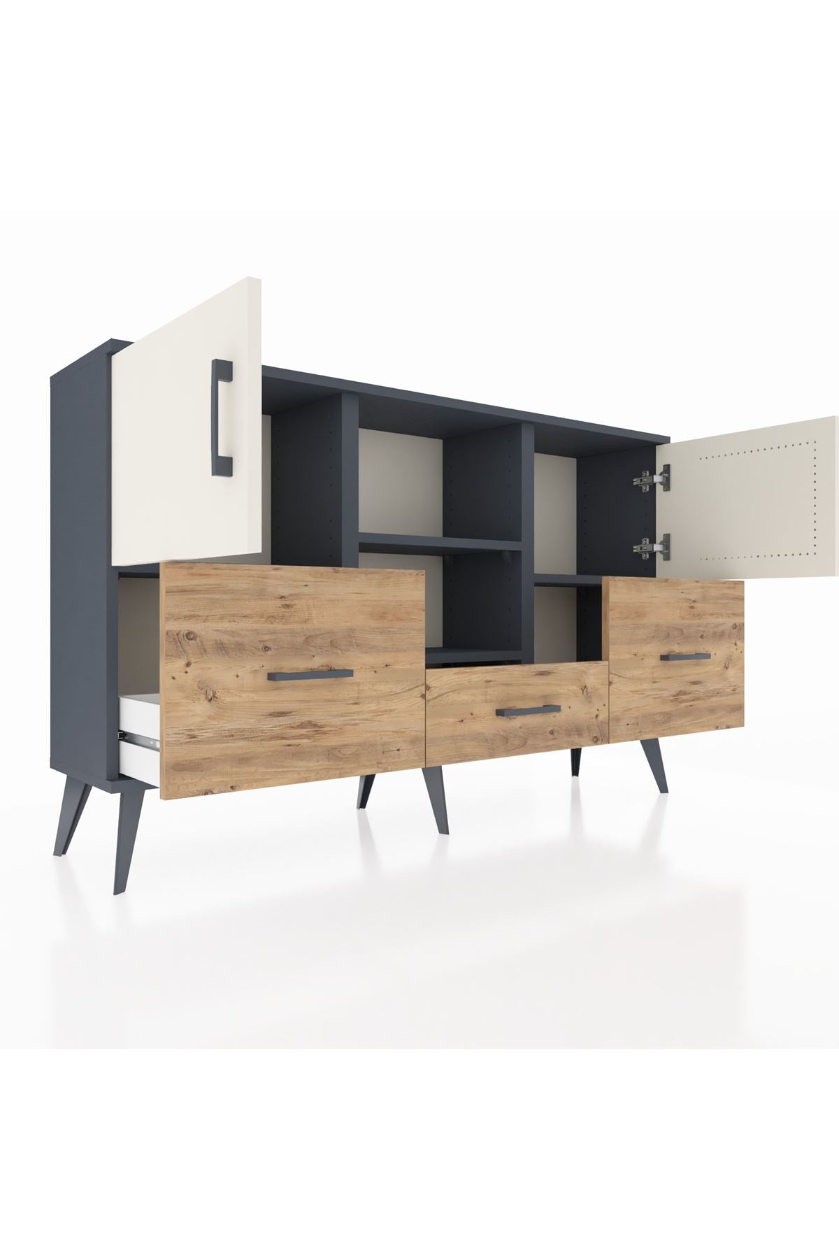 Arges Konsol 4 Raflı 3 Çekmeceli 3 Kapaklı 132x30x83 - S144M011V15A
