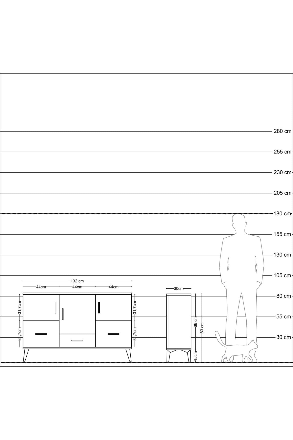 Arges Konsol 4 Raflı 3 Çekmeceli 3 Kapaklı 132x30x83 - S144M011V17A