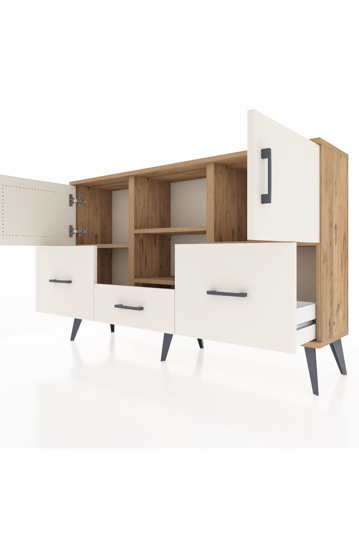 Arges Konsol 4 Raflı 3 Çekmeceli 3 Kapaklı 132x30x83 - S144M011V22A
