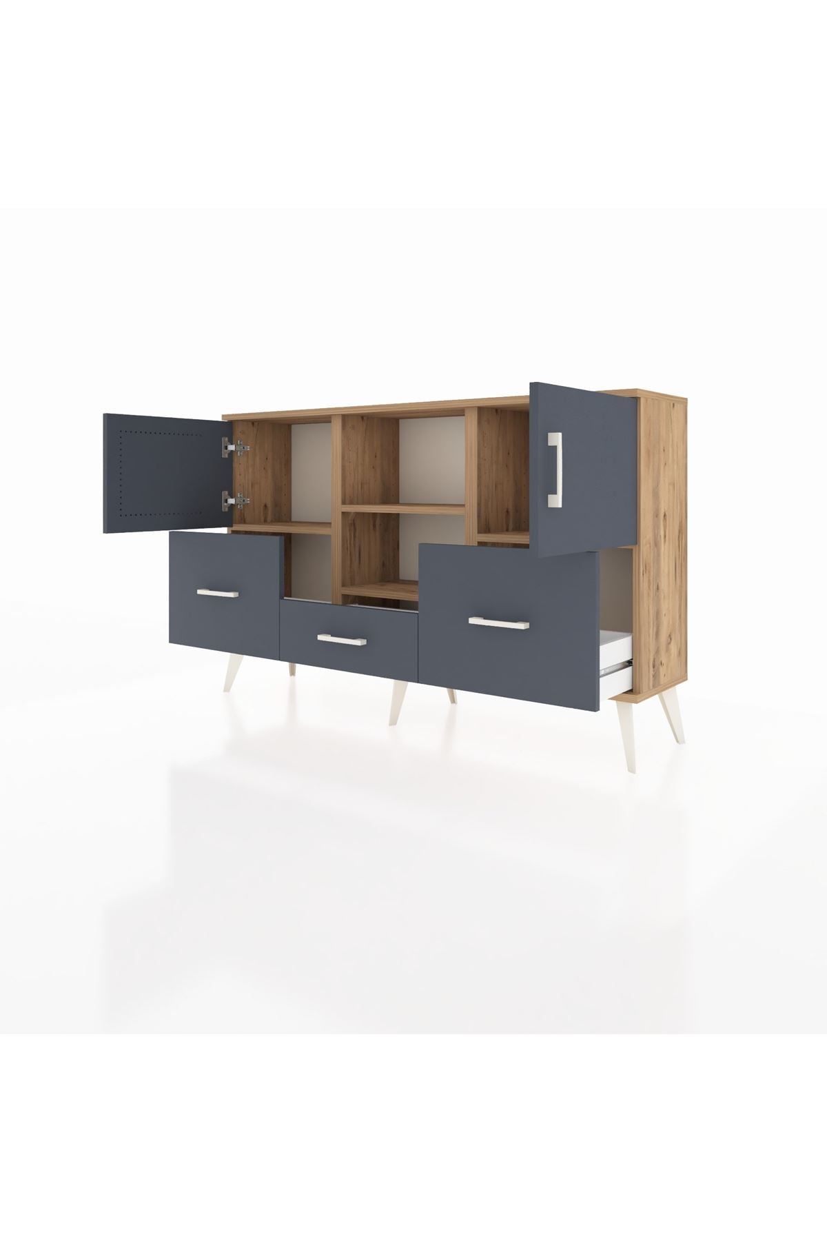 Arges Konsol 4 Raflı 3 Çekmeceli 3 Kapaklı 132x30x83 - S144M011V26A