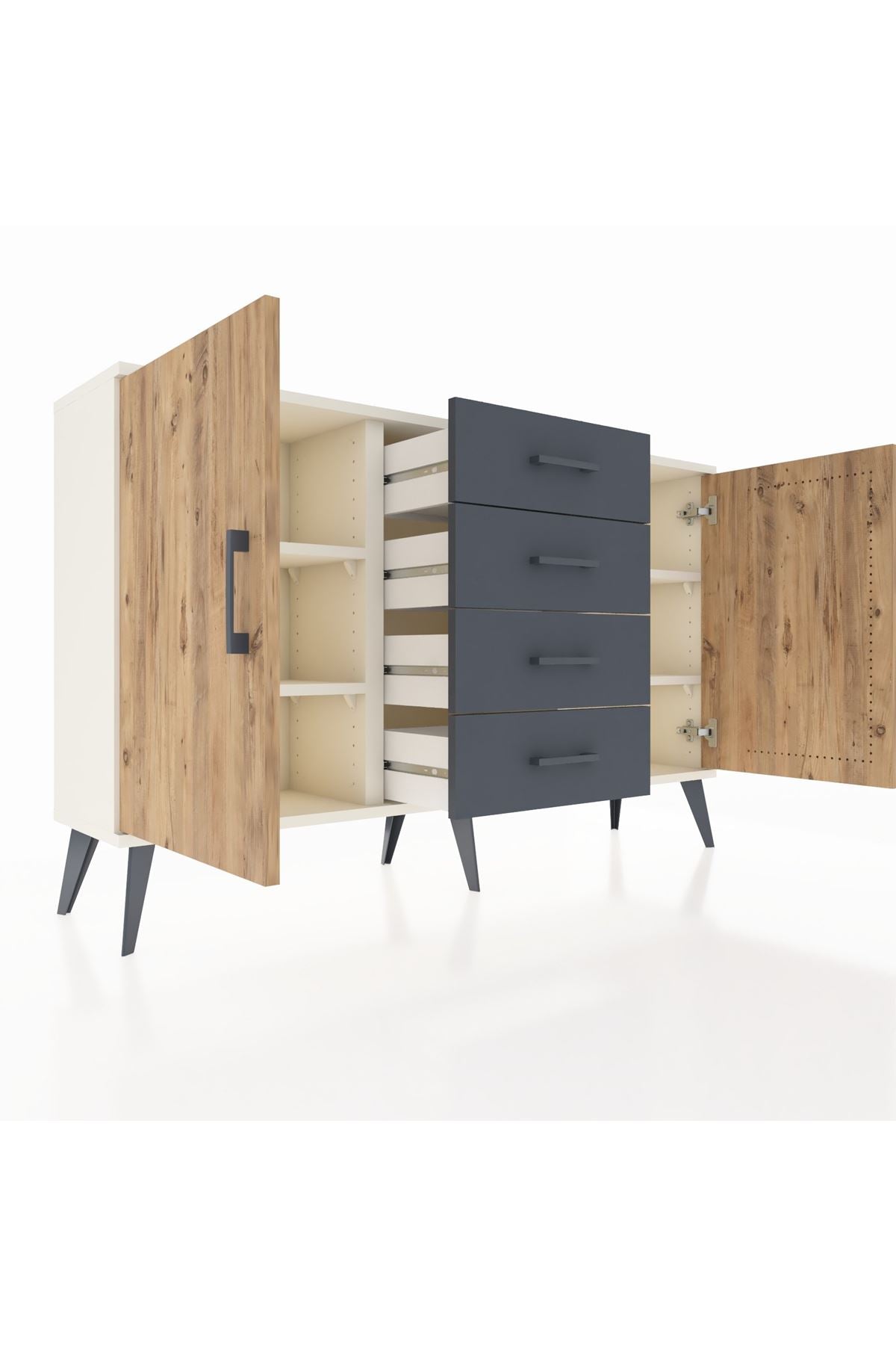 Arges Konsol 4 Raflı 4 Çekmeceli 2 Kapaklı 132x30x83 - S144M017V02A