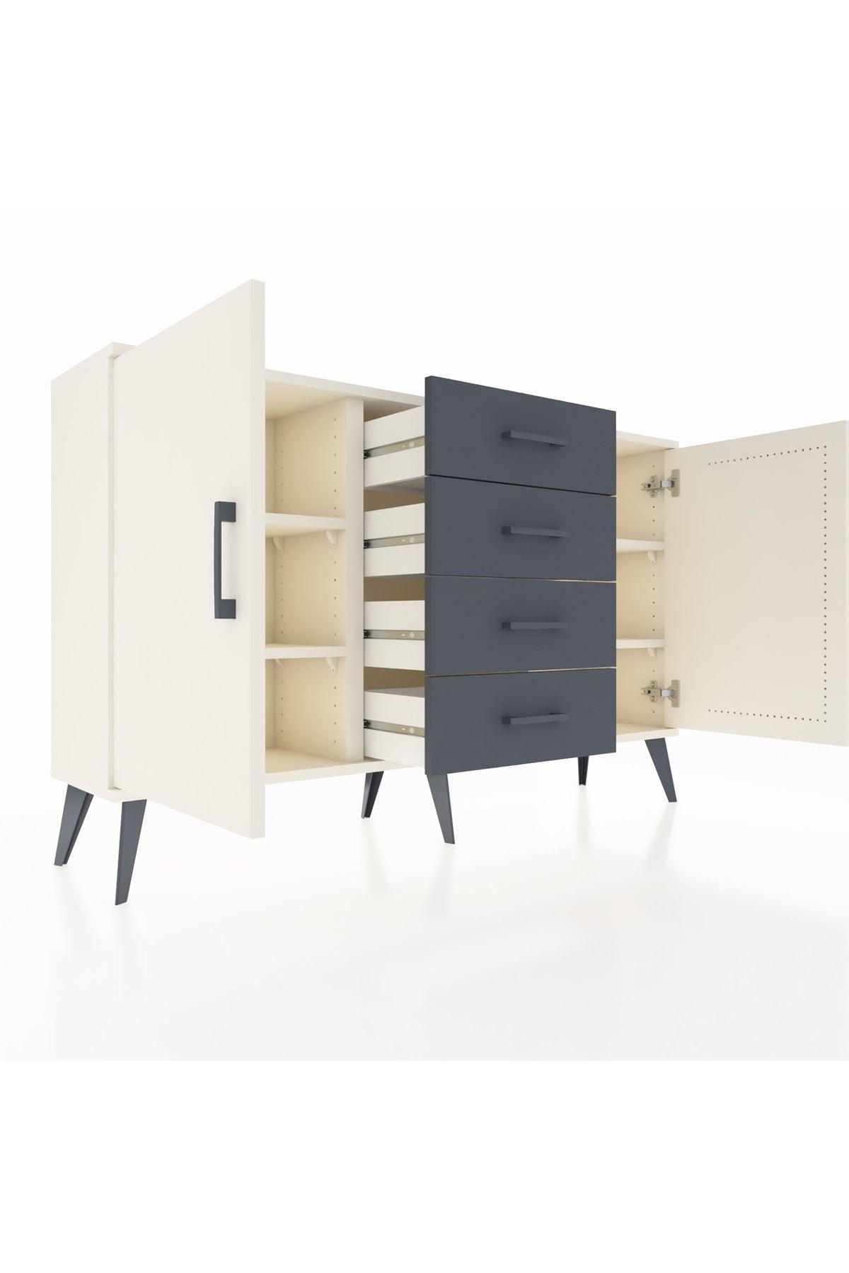 Arges Konsol 4 Raflı 4 Çekmeceli 2 Kapaklı 132x30x83 - S144M017V05A