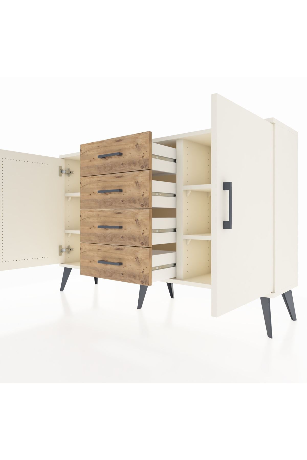Arges Konsol 4 Raflı 4 Çekmeceli 2 Kapaklı 132x30x83 - S144M017V06A